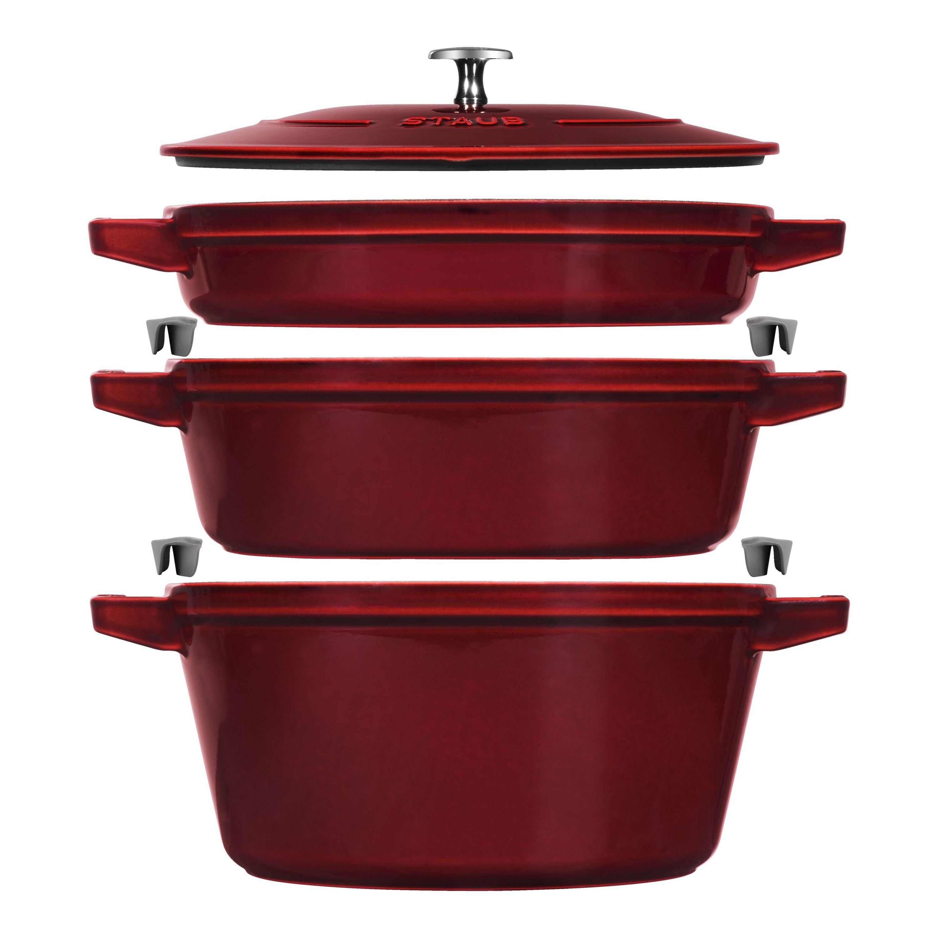STAUB Stackable Set Stackable Set Large 4 Piece Cast Iron, Grenadine-Red-Cookware Set-DECOROLALA