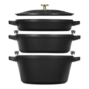 STAUB Stackable Set Stackable Set Medium 4 Piece Cast Iron, Black-Cookware Set-DECOROLALA
