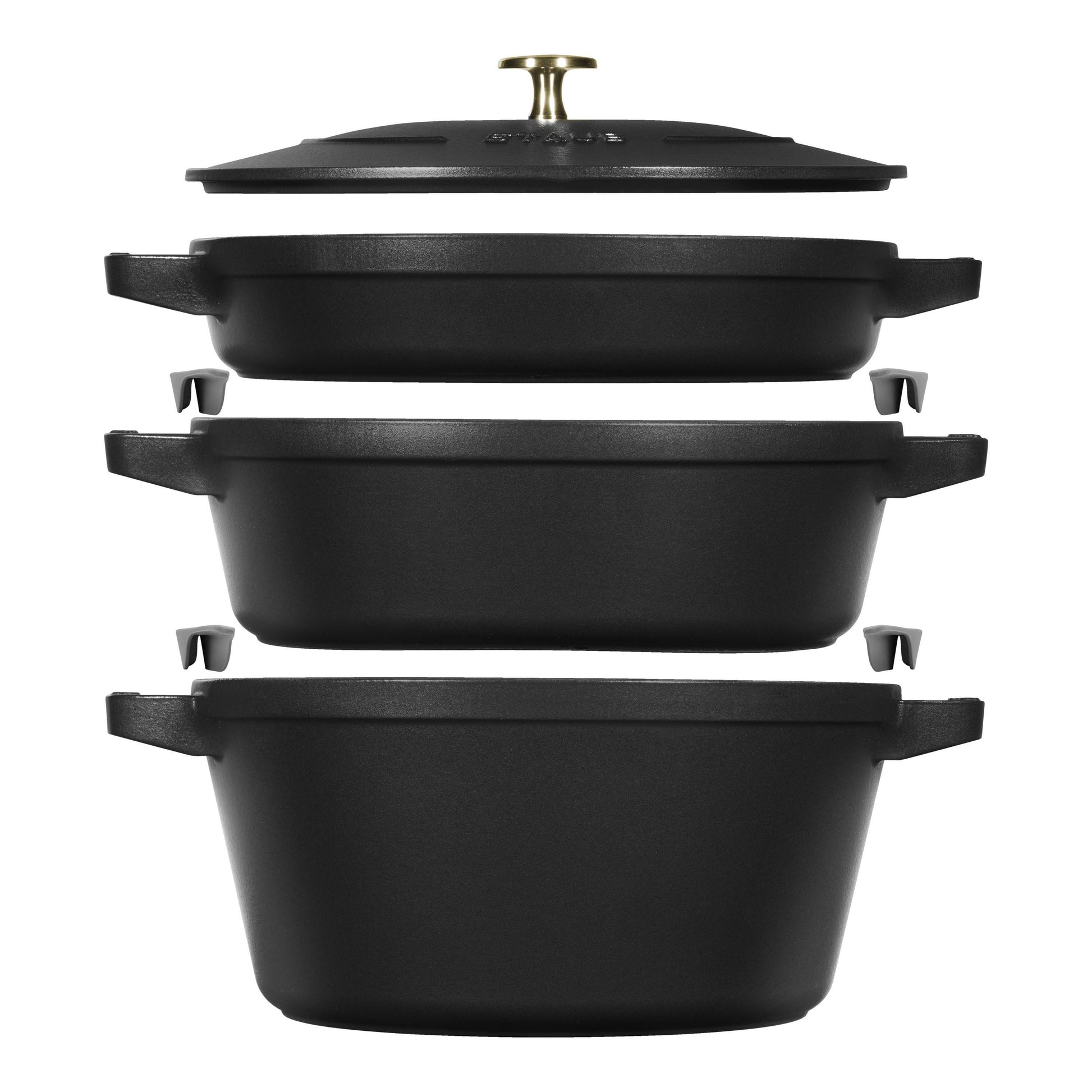 STAUB Stackable Set Stackable Set Medium 4 Piece Cast Iron, Black-Cookware Set-DECOROLALA