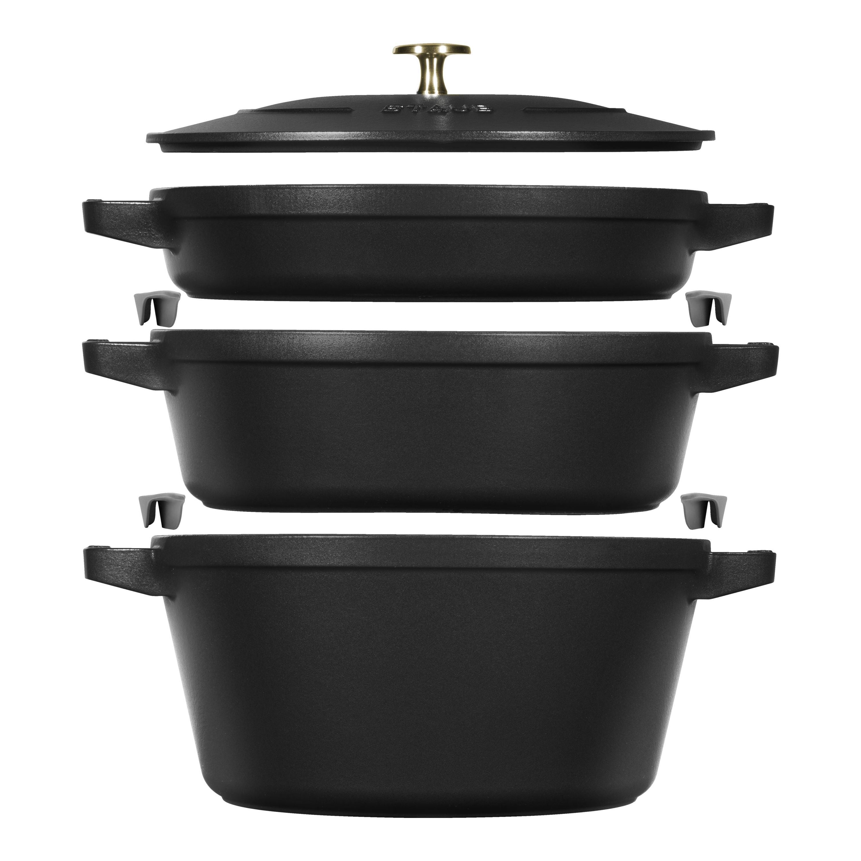 STAUB Stackable Set Stackable Set Medium 4 Piece Cast Iron, Black-Cookware Set-DECOROLALA