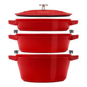 STAUB Stackable Set Stackable Set Medium 4 Piece Cast Iron, Cherry-Cookware Set-DECOROLALA