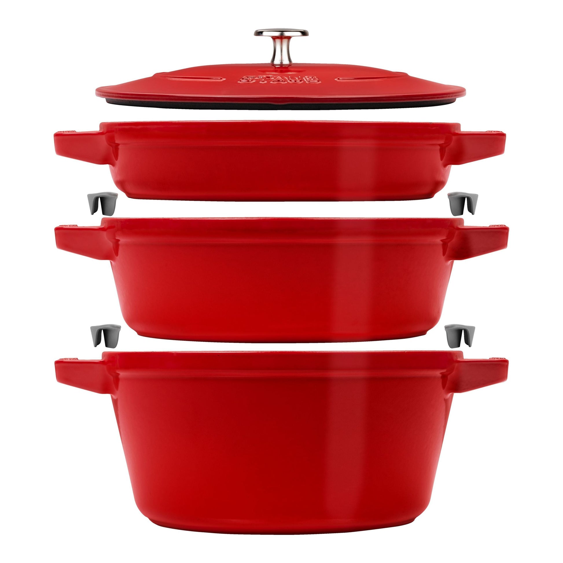 STAUB Stackable Set Stackable Set Medium 4 Piece Cast Iron, Cherry-Cookware Set-DECOROLALA