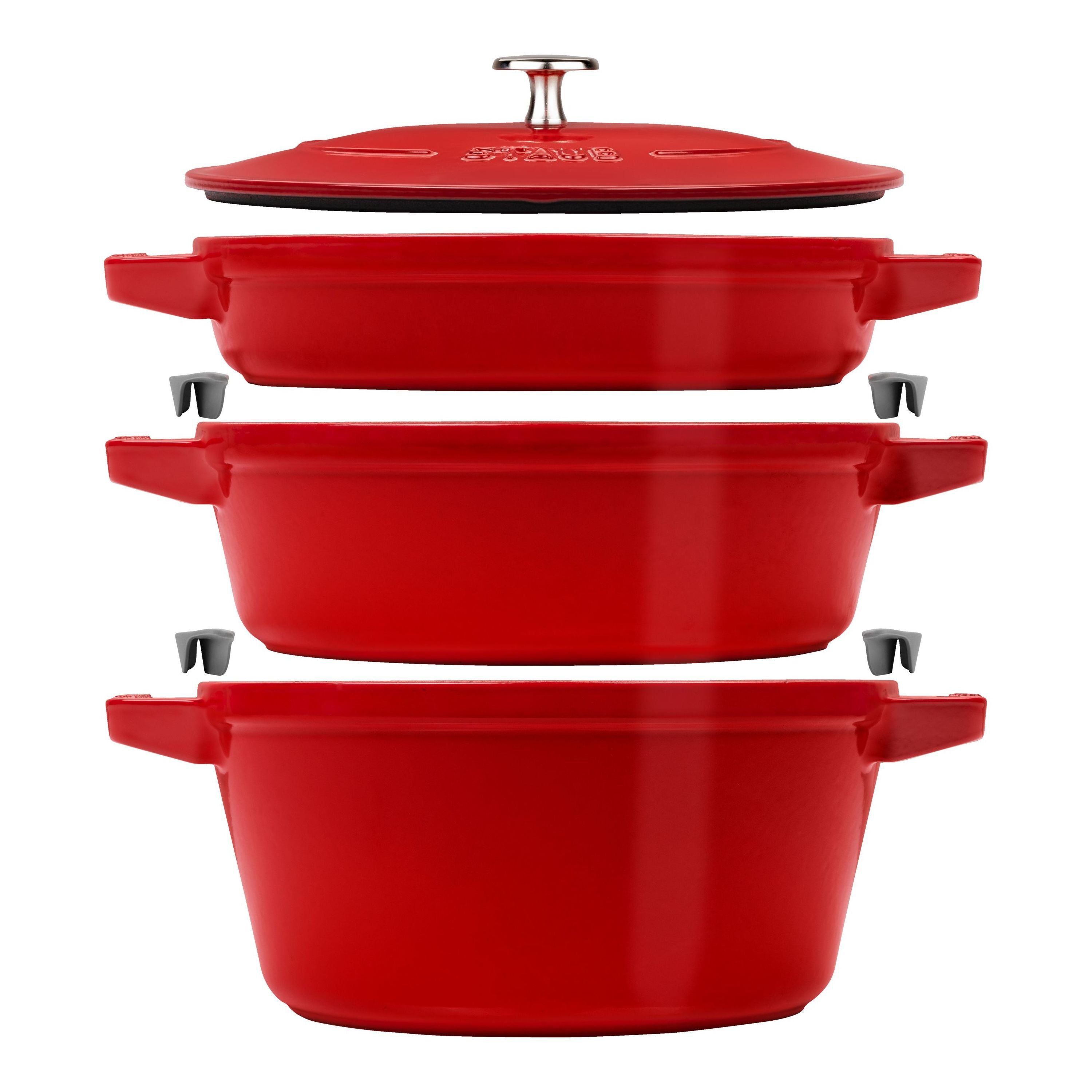 STAUB Stackable Set Stackable Set Medium 4 Piece Cast Iron, Cherry-Cookware Set-DECOROLALA