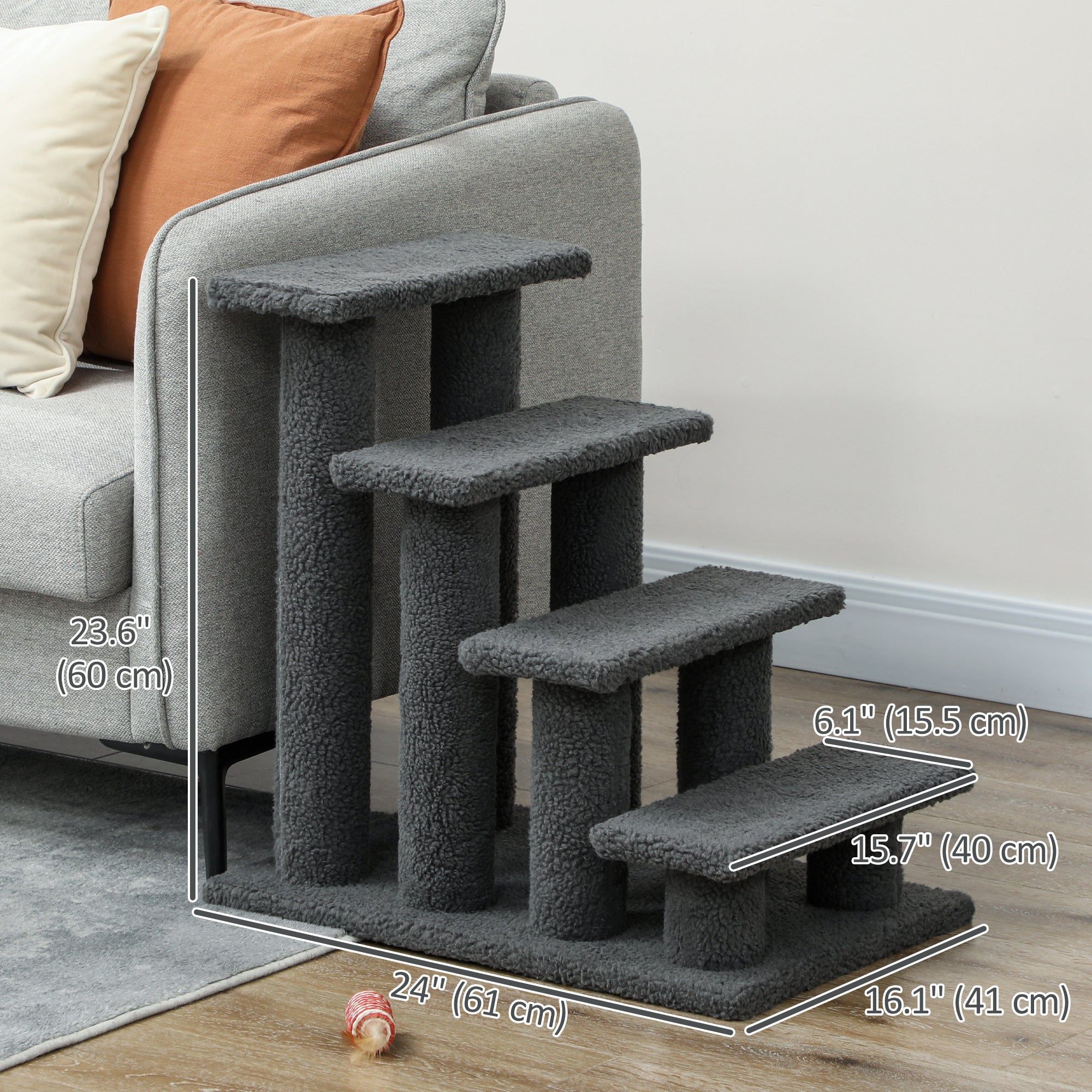 23.5" 4 Tier Pet Stairs Dog Cat Step Scratch Post Furniture, Dark Grey