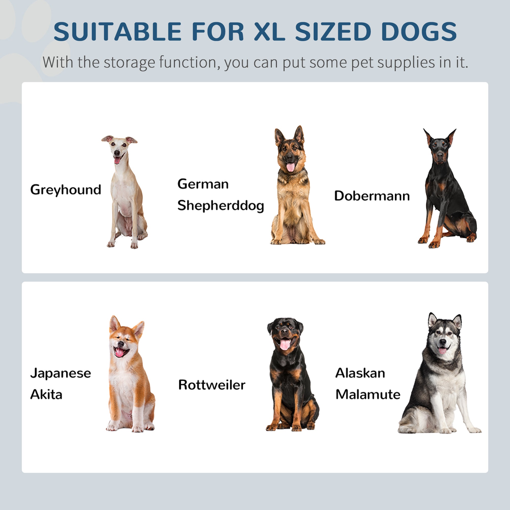 Mangeoire surélevée pour grands animaux avec rangement, fonction de coin repas pour chien, 2 gamelles en acier inoxydable, base surélevée pour grands chiens et autres grands animaux, blanche