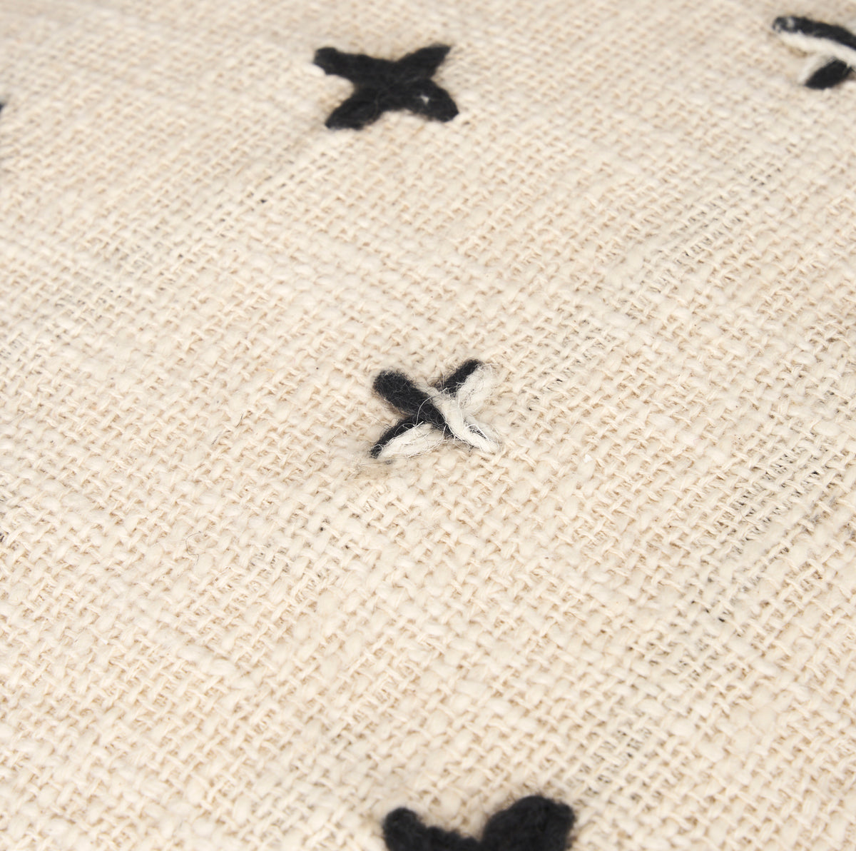 Saanvi Wool w/ Cream and Black Stitched Cross Patterned Pouf-Poufs-DECOROLALA