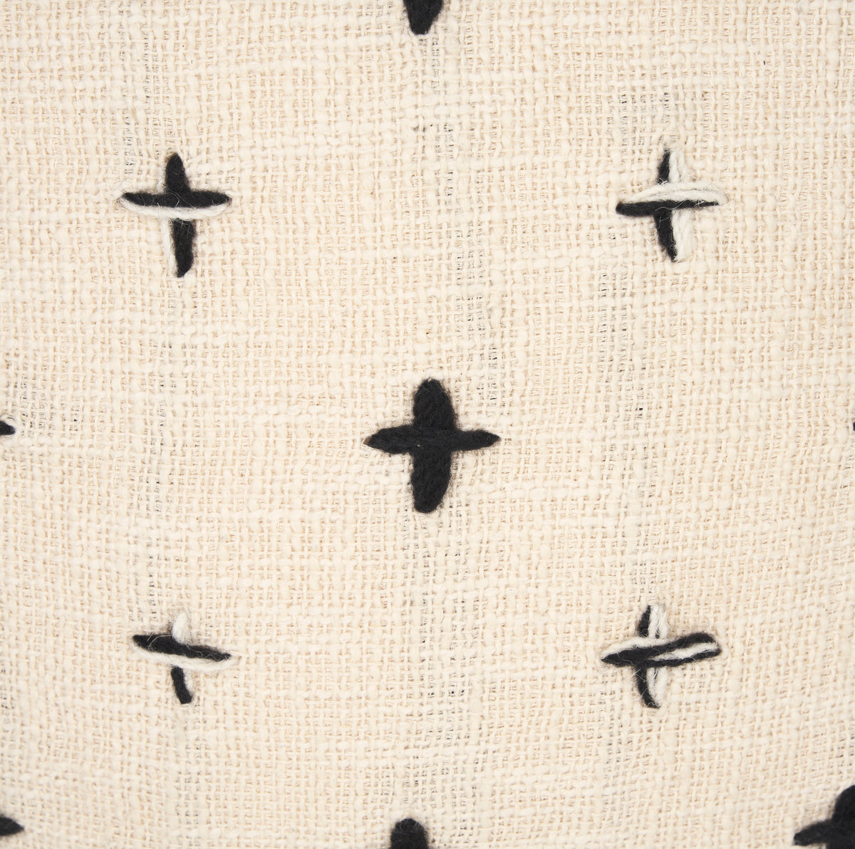 Saanvi Wool w/ Cream and Black Stitched Cross Patterned Pouf-Poufs-DECOROLALA