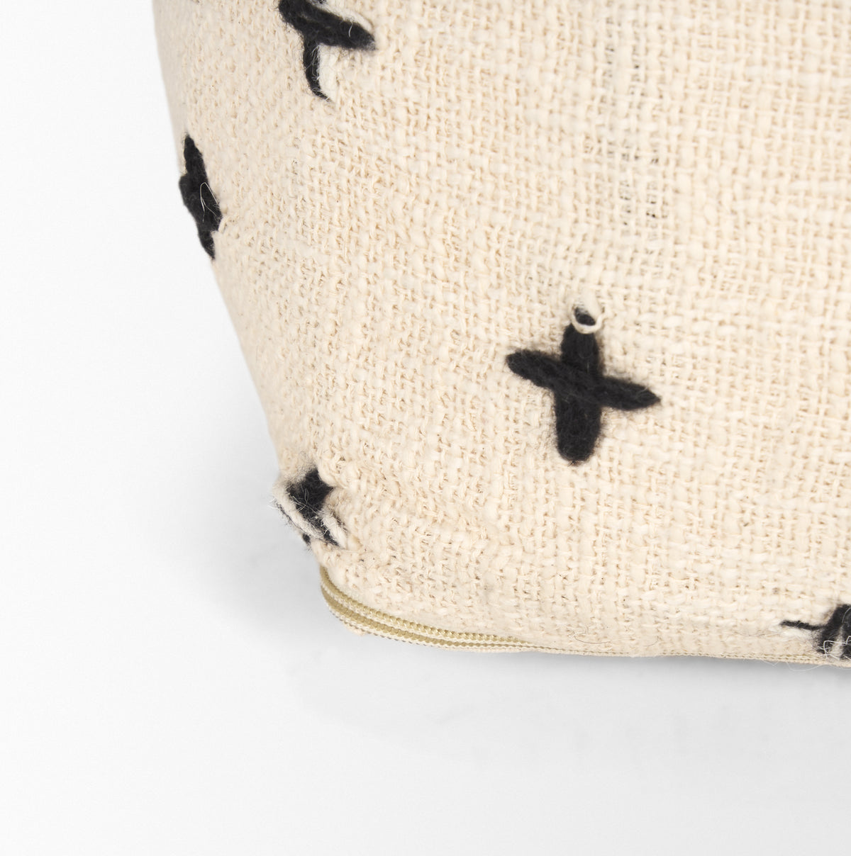 Saanvi Wool w/ Cream and Black Stitched Cross Patterned Pouf-Poufs-DECOROLALA