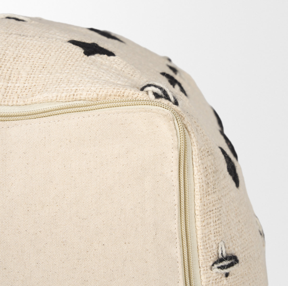 Saanvi Wool w/ Cream and Black Stitched Cross Patterned Pouf-Poufs-DECOROLALA
