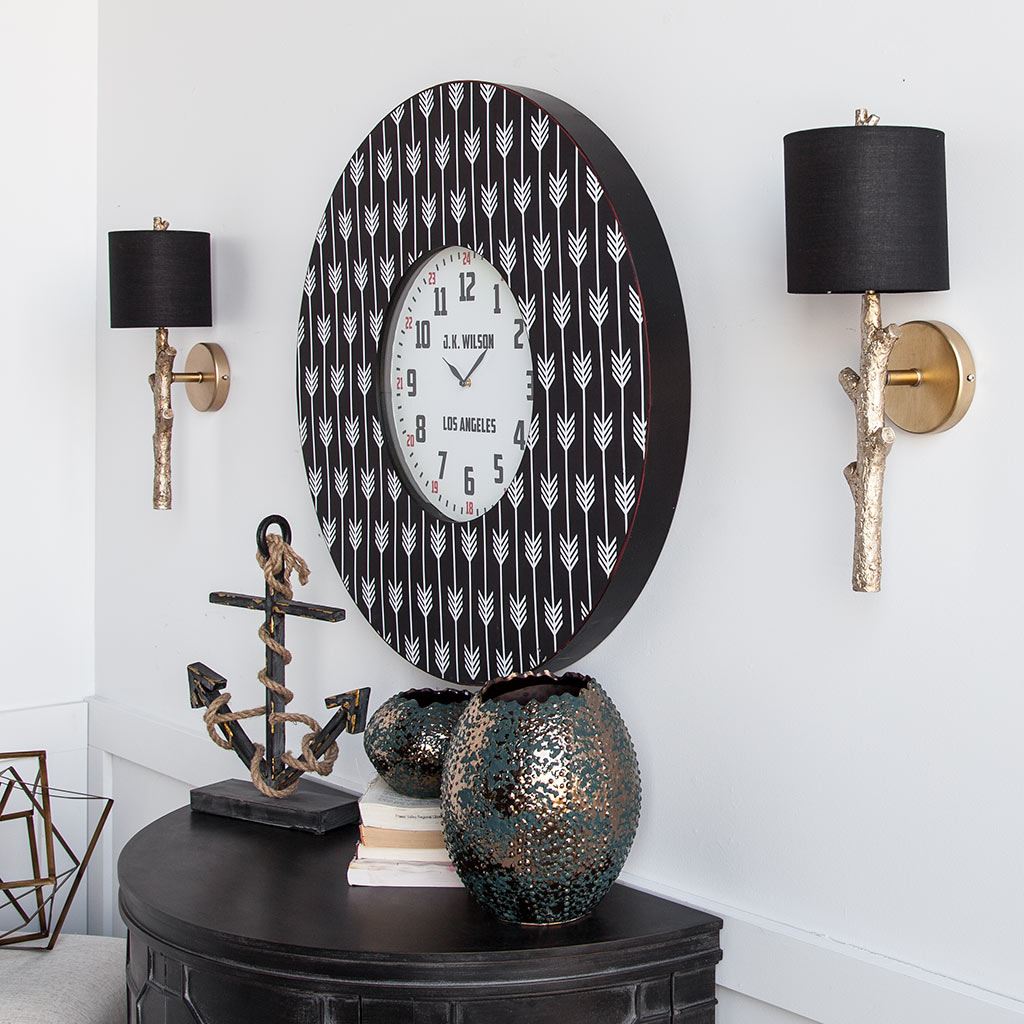 Sabinal II 7x18 Gold Resin Tree Branch Black Fabric Shade Wall Sconce-Wall Sconces-DECOROLALA