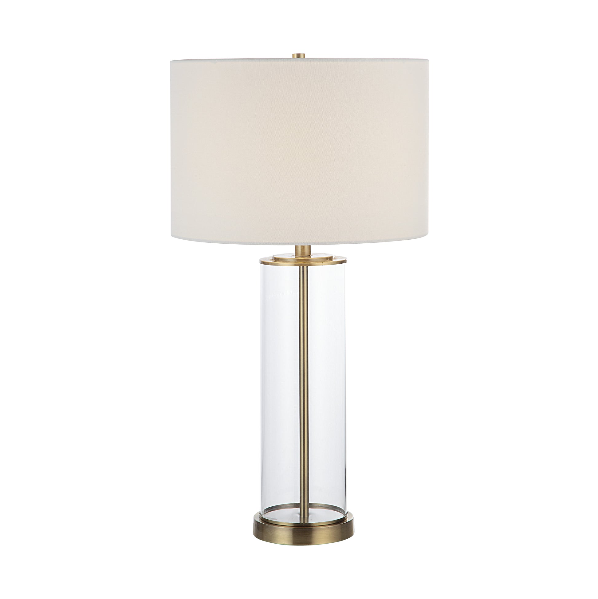 Saco 28" Tall Satin Brass Glass Table Lamp with Drum Linen Shade (Set of 2)-Table Lamp- Set of two-DECOROLALA