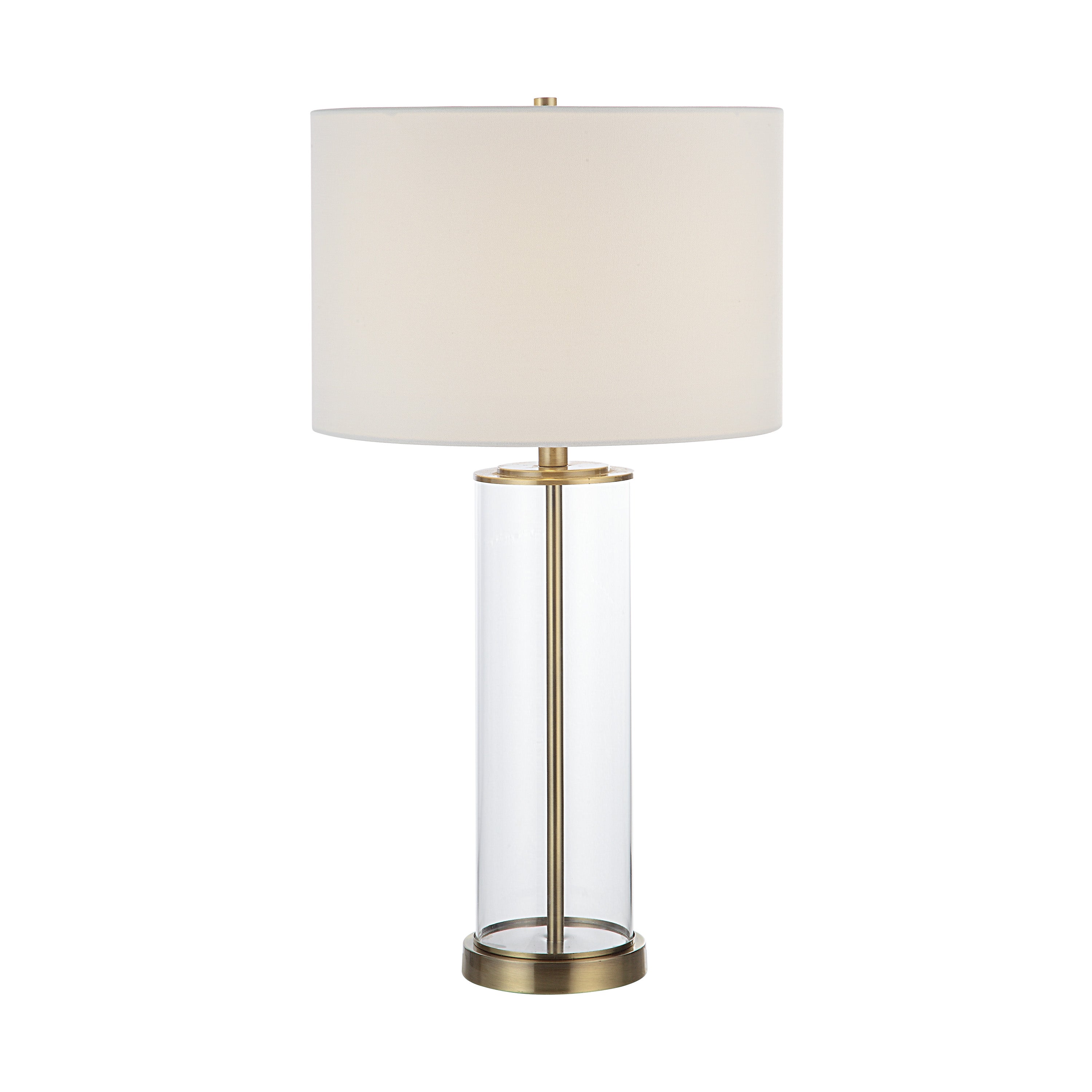 Saco 28" Tall Satin Brass Glass Table Lamp with Drum Linen Shade (Set of 2)-Table Lamp- Set of two-DECOROLALA