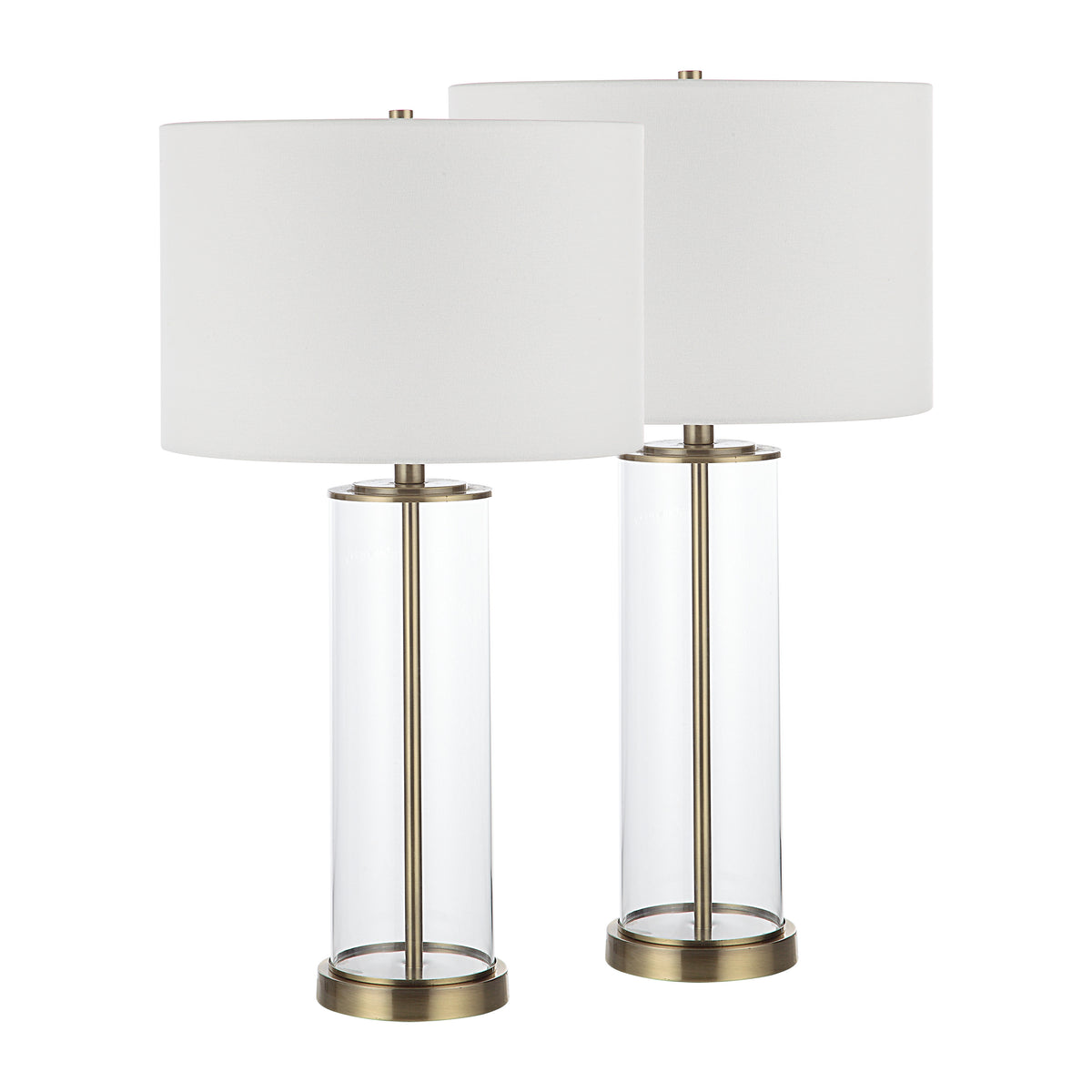 Saco 28" Tall Satin Brass Table Lamp with Linen Shade-Table Lamp- Set of two-DECOROLALA