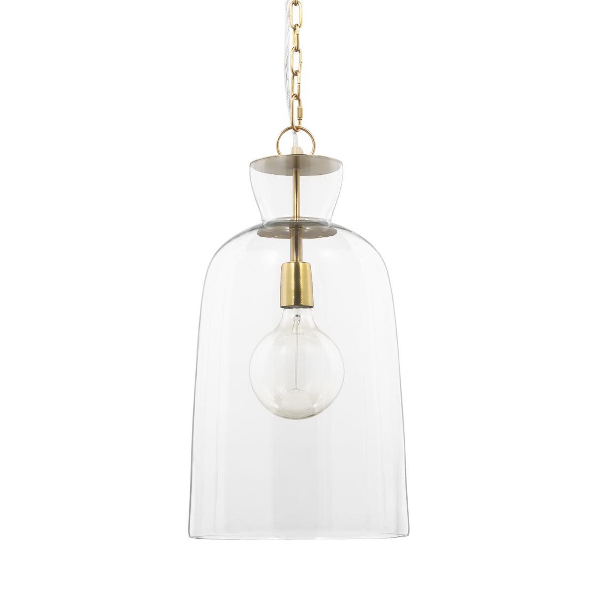 Sadah Tall Clear Blown Glass w/ Gold Metal Pendant Light-Pendant Lighting-DECOROLALA