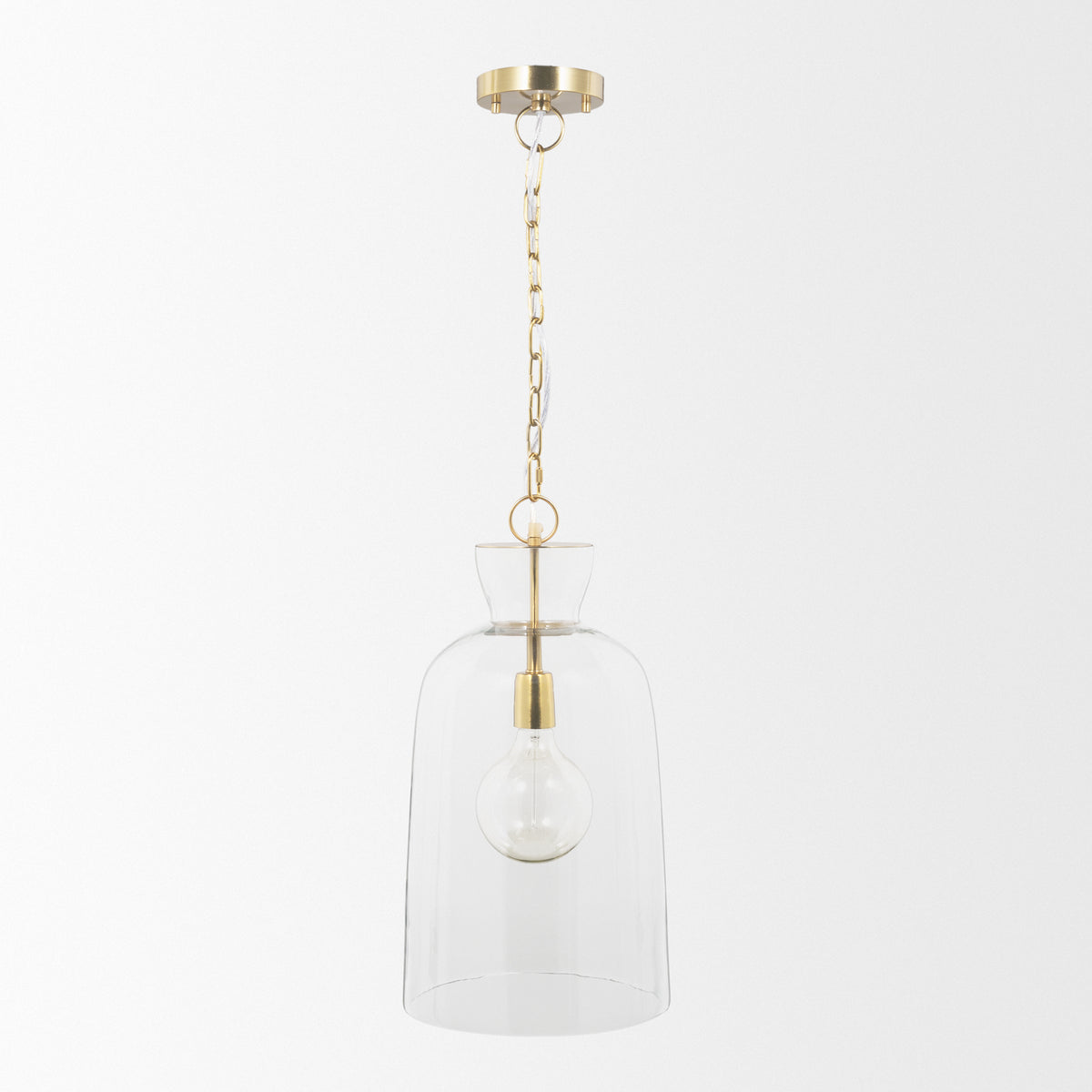 Sadah Tall Clear Blown Glass w/ Gold Metal Pendant Light-Pendant Lighting-DECOROLALA