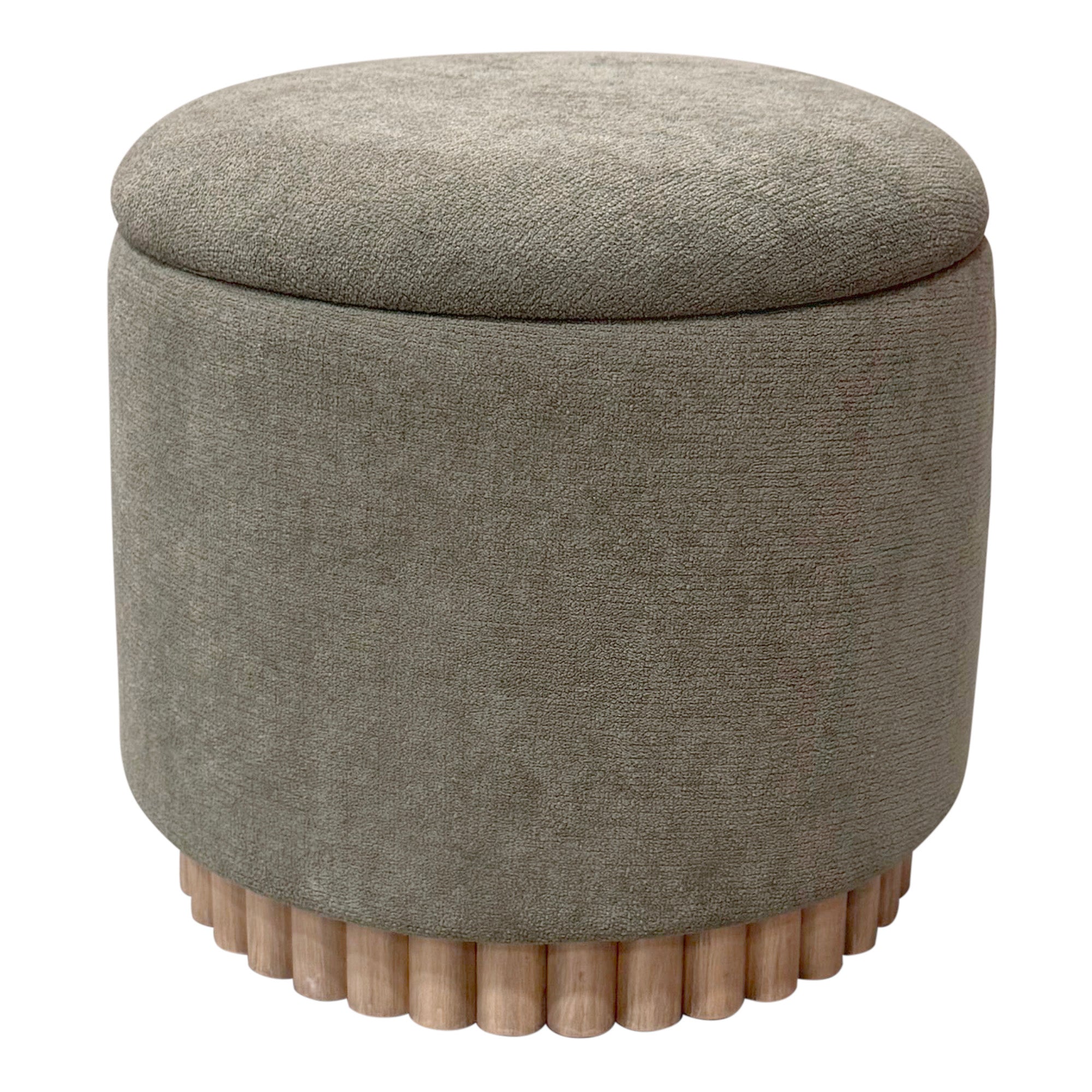 Sadie Round Storage Ottoman - Moss Green Reeded Wood Base-DECOROLALA