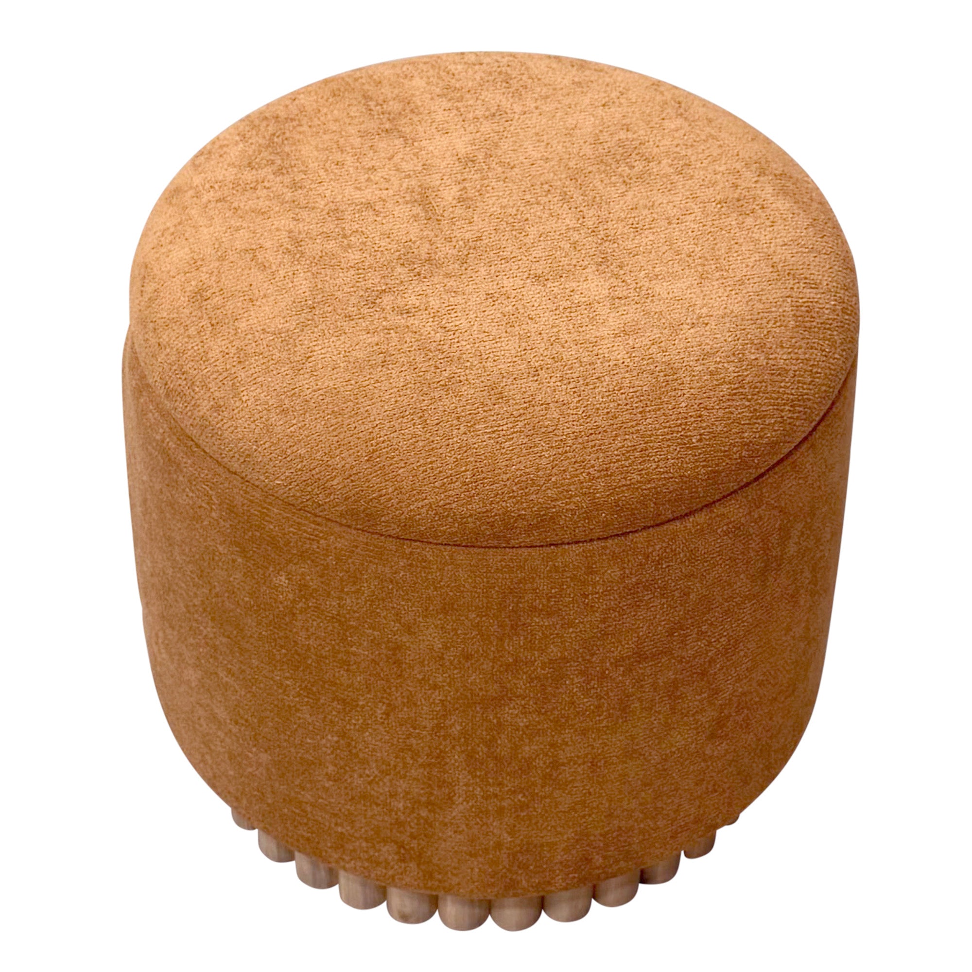 Sadie Round Storage Ottoman - Rust with Reeded Wood Base-DECOROLALA