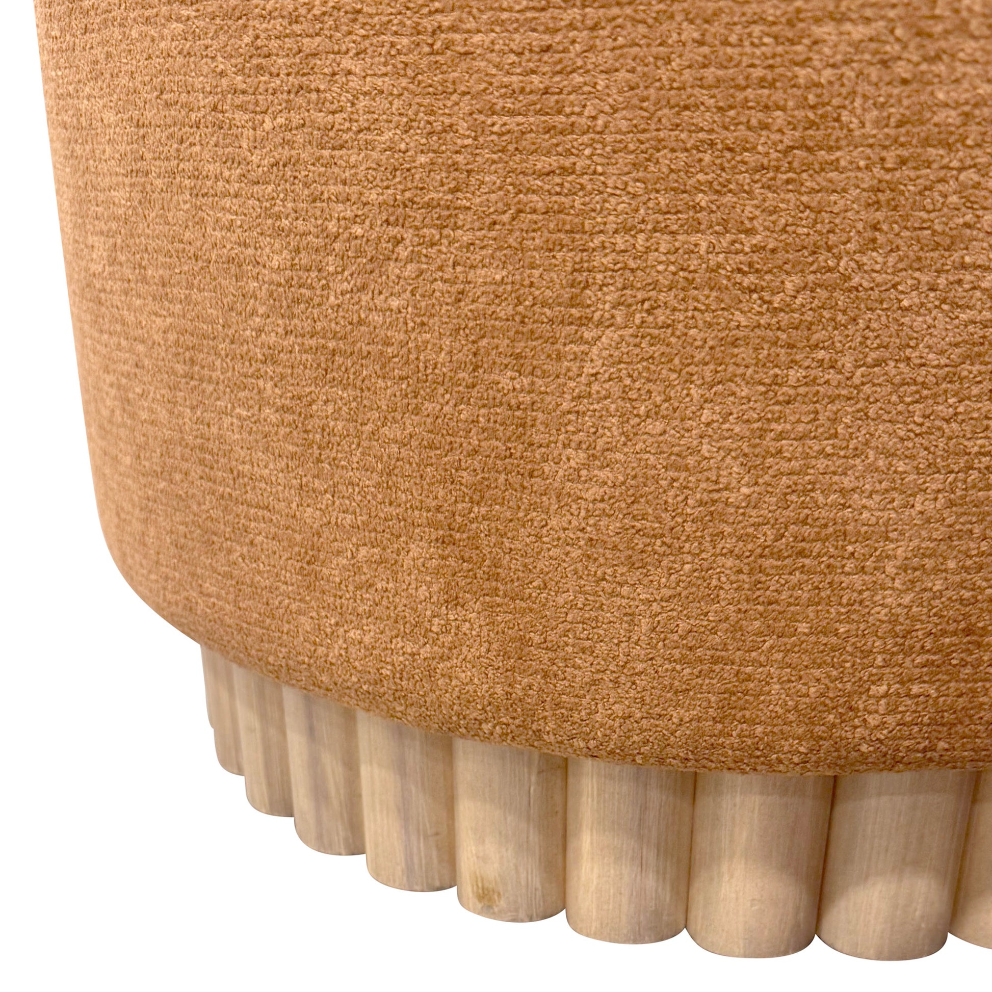 Sadie Round Storage Ottoman - Rust with Reeded Wood Base-DECOROLALA