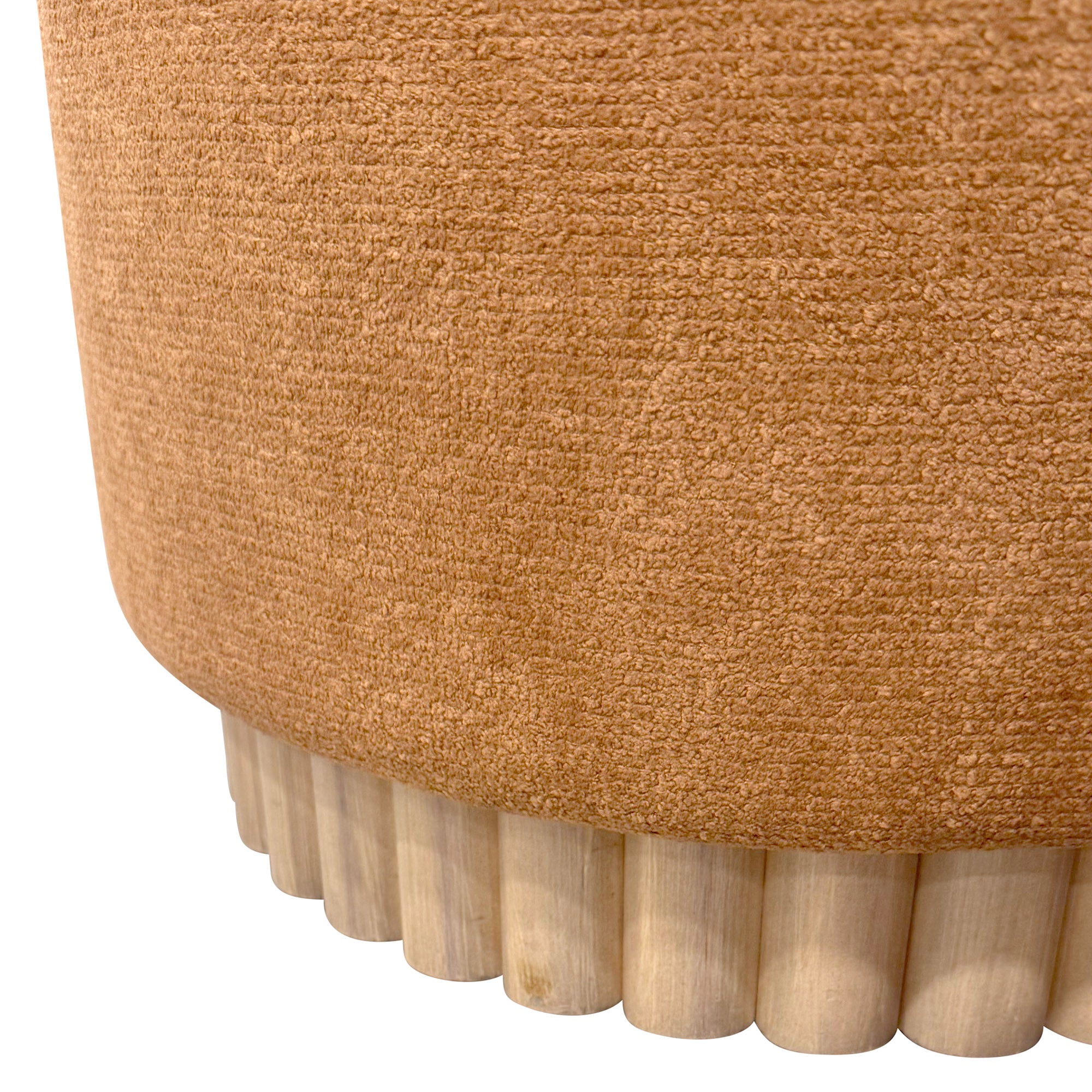 Sadie Round Storage Ottoman - Rust with Reeded Wood Base-DECOROLALA