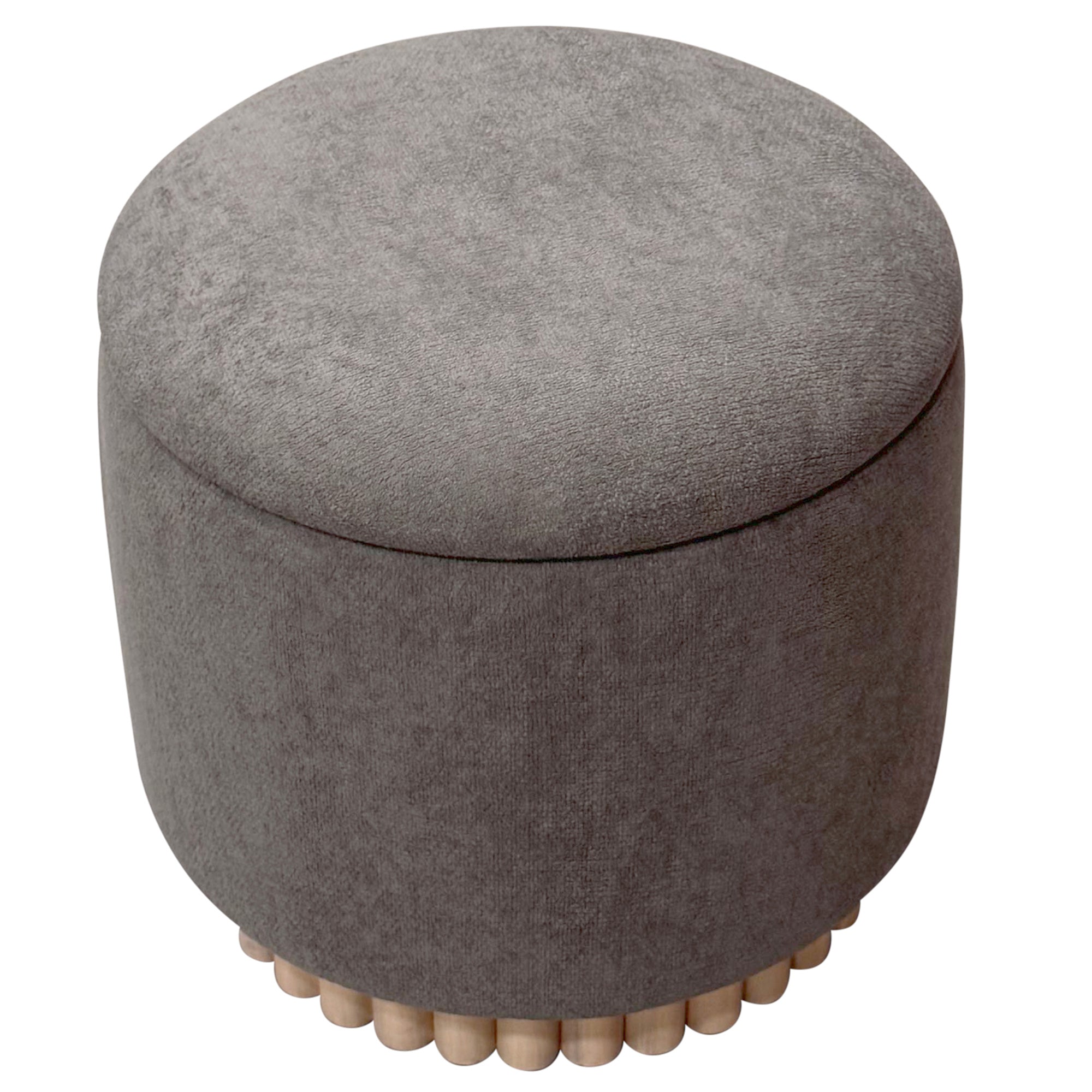 Sadie Round Storage Ottoman - Warm Charcoal Wood Reeded Base-DECOROLALA