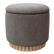 Sadie Round Storage Ottoman - Warm Charcoal Wood Reeded Base-DECOROLALA