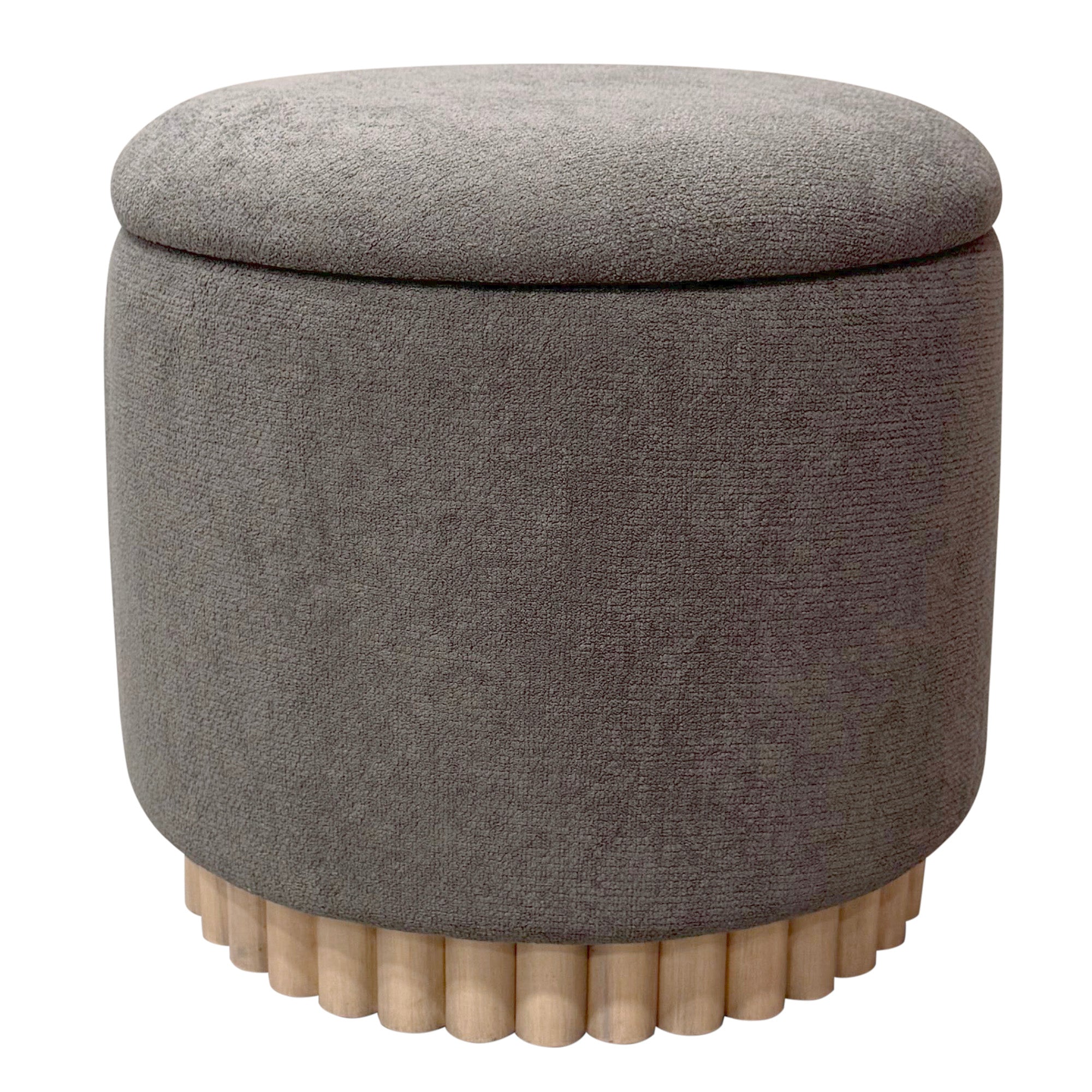 Sadie Round Storage Ottoman - Warm Charcoal Wood Reeded Base-DECOROLALA