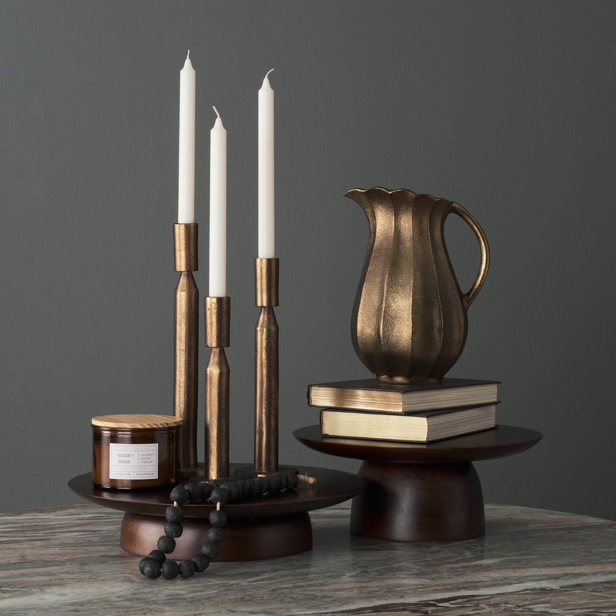 Sadira Small Mid-Dark Brown Solid Wood Round Riser-Trays-DECOROLALA