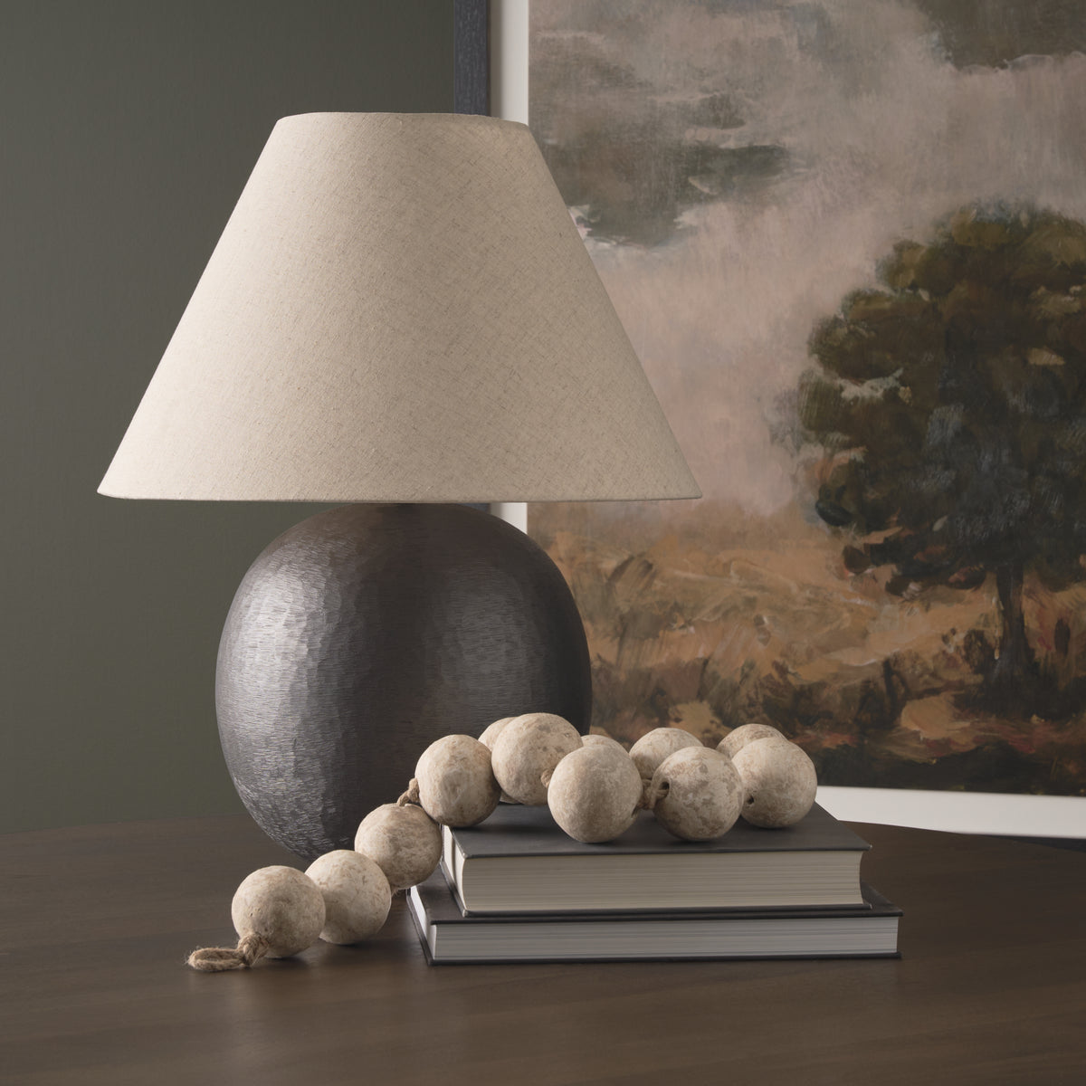 Sadiyah Antiqued Brushed Metal Table Lamp-Table Lamps-DECOROLALA