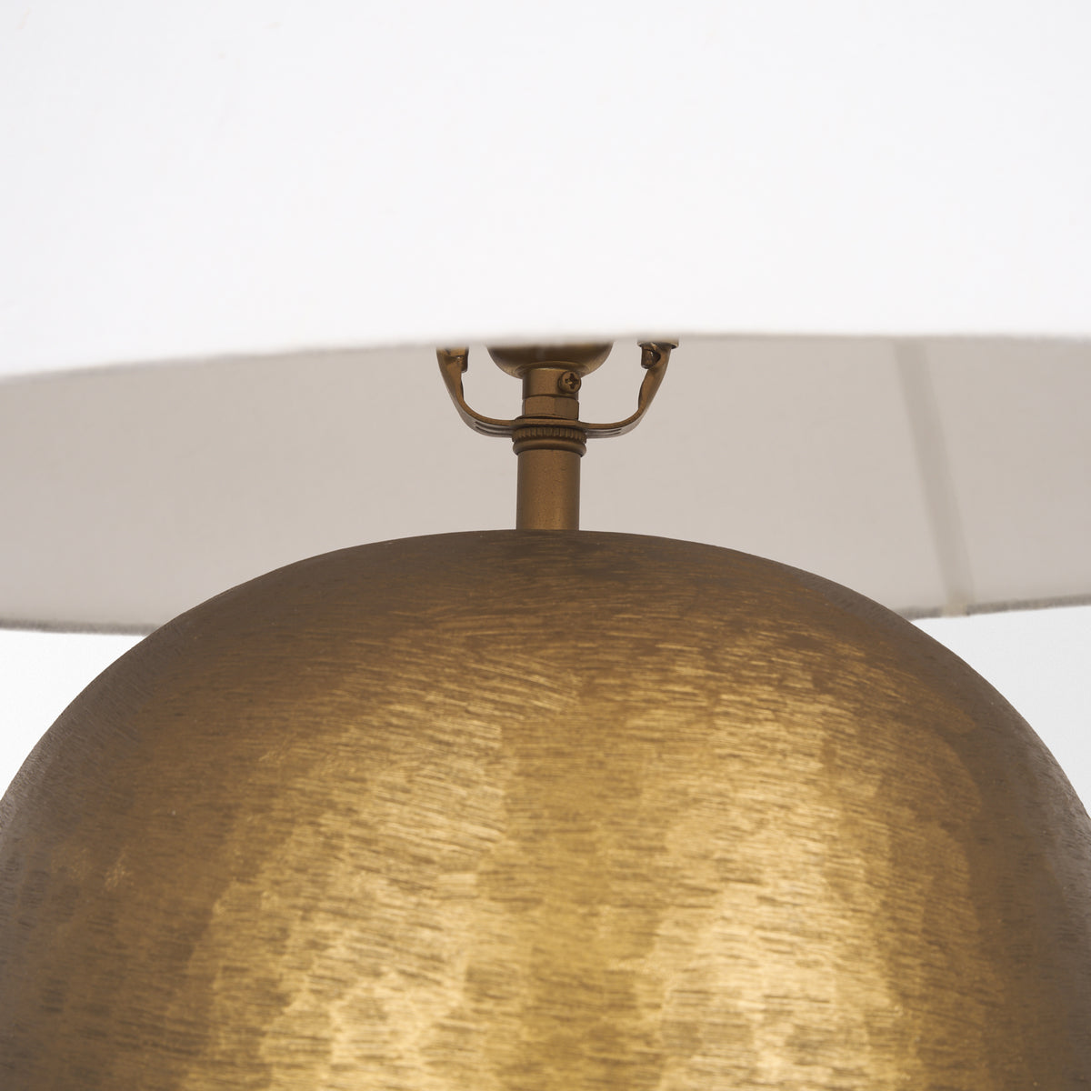 Sadiyah Antiqued Brushed Metal w/ Cream Shade Table Lamp-Table Lamps-DECOROLALA