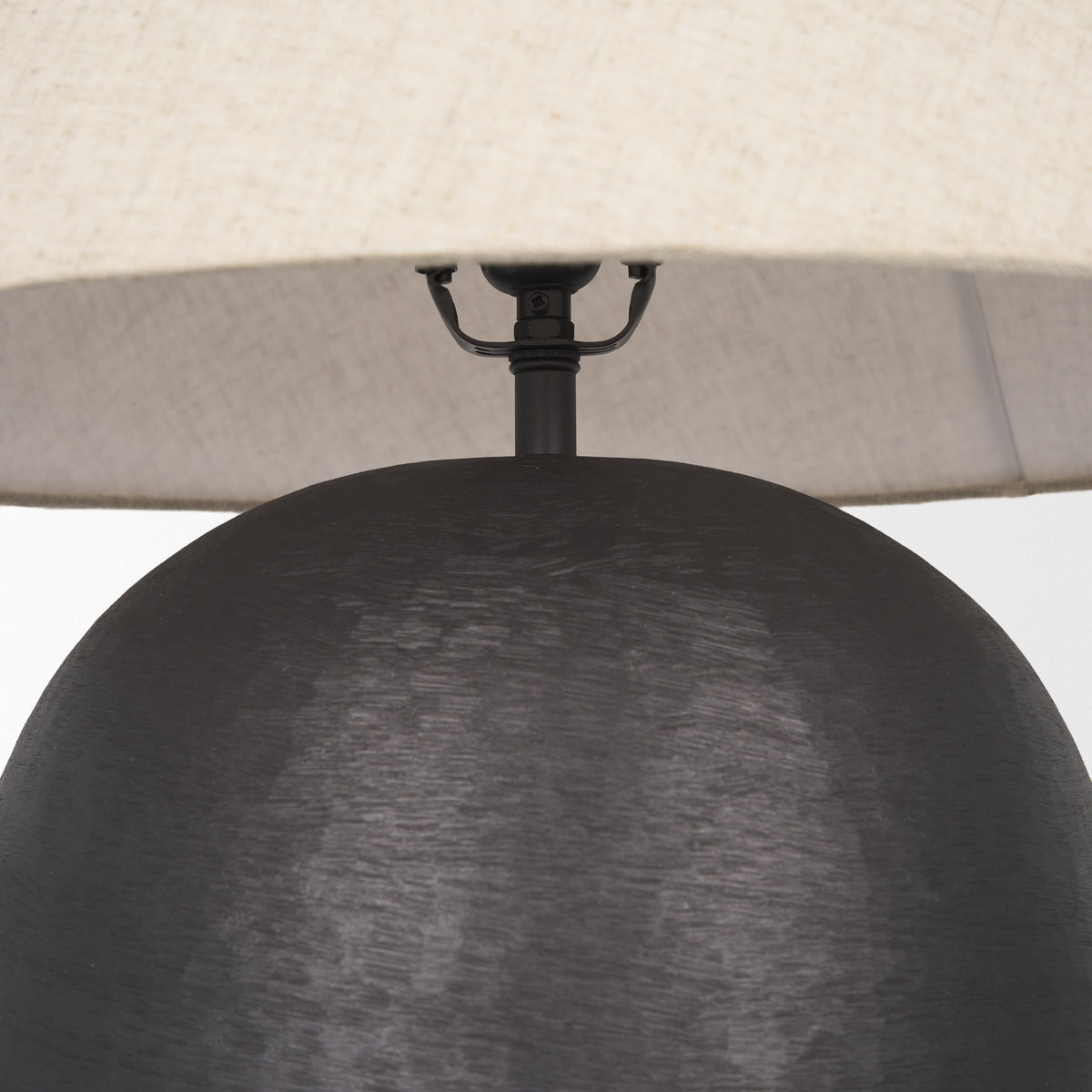 Sadiyah Antiqued Brushed Metal w/ Cream Shade Table Lamp-Table Lamps-DECOROLALA
