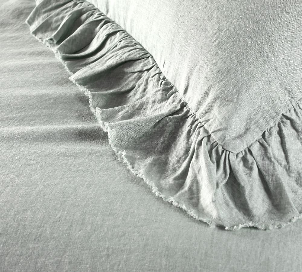Sage Green 3 Piece Ruffle Linen Duvet Cover Set - Handmade-n/a-DECOROLALA