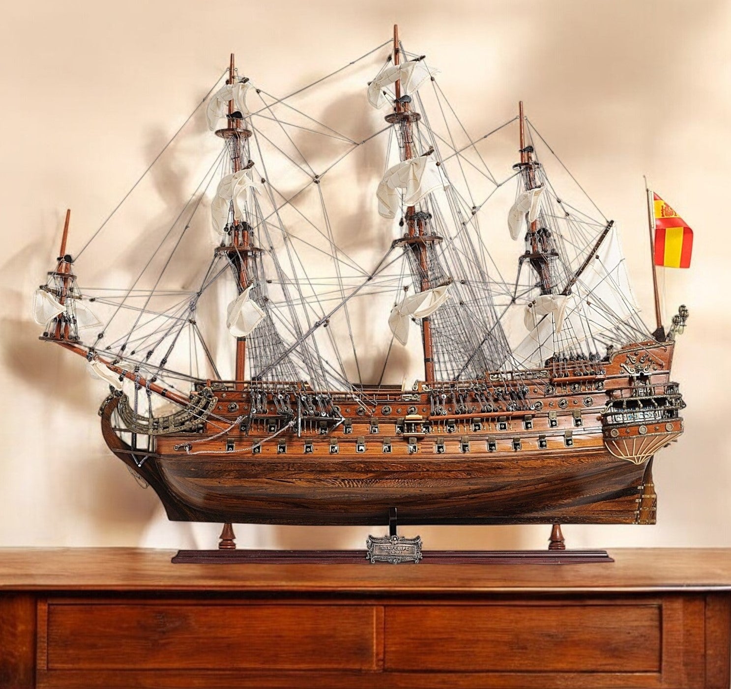 Sailboat Model With Chrome And Brass Fittings-Sculptures-DECOROLALA