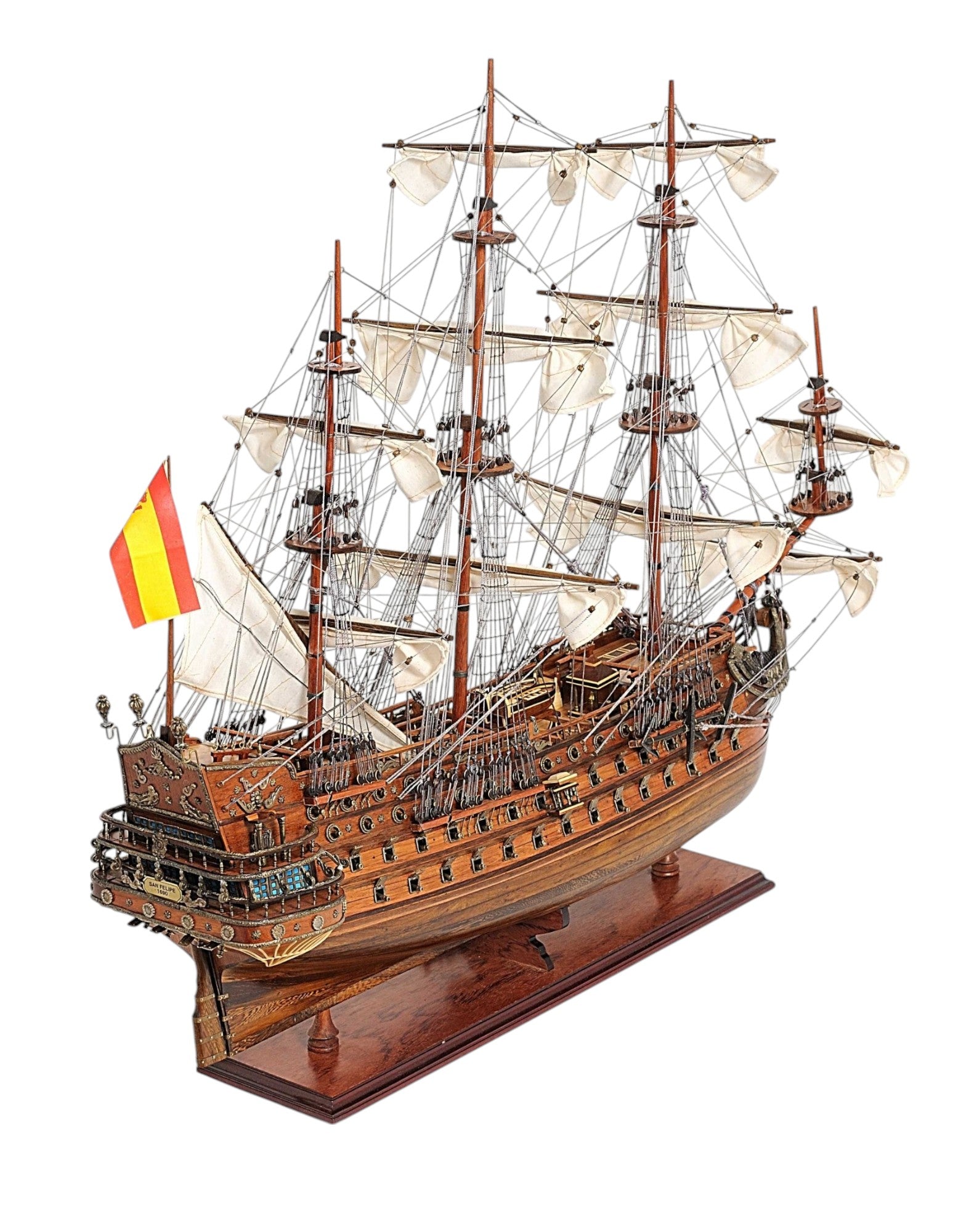 Sailboat Model With Chrome And Brass Fittings-Sculptures-DECOROLALA