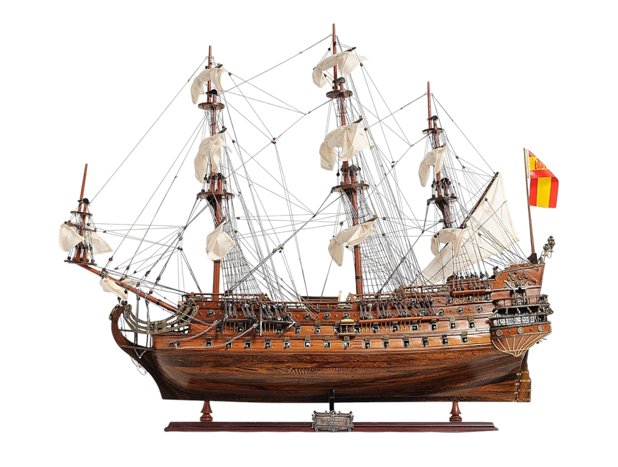 Sailboat Model With Chrome And Brass Fittings-Sculptures-DECOROLALA