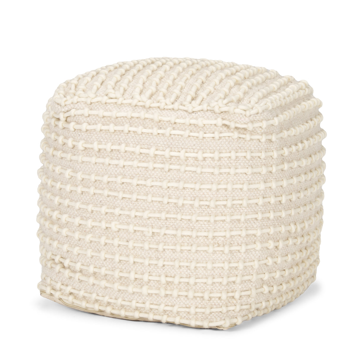 Sakaye Beige Handwoven Wool Pouf-Poufs-DECOROLALA