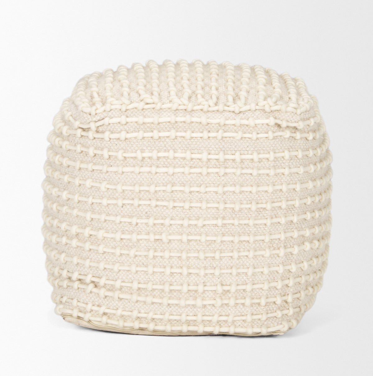 Sakaye Beige w/ Cream Stitched Patterned Pouf-Poufs-DECOROLALA