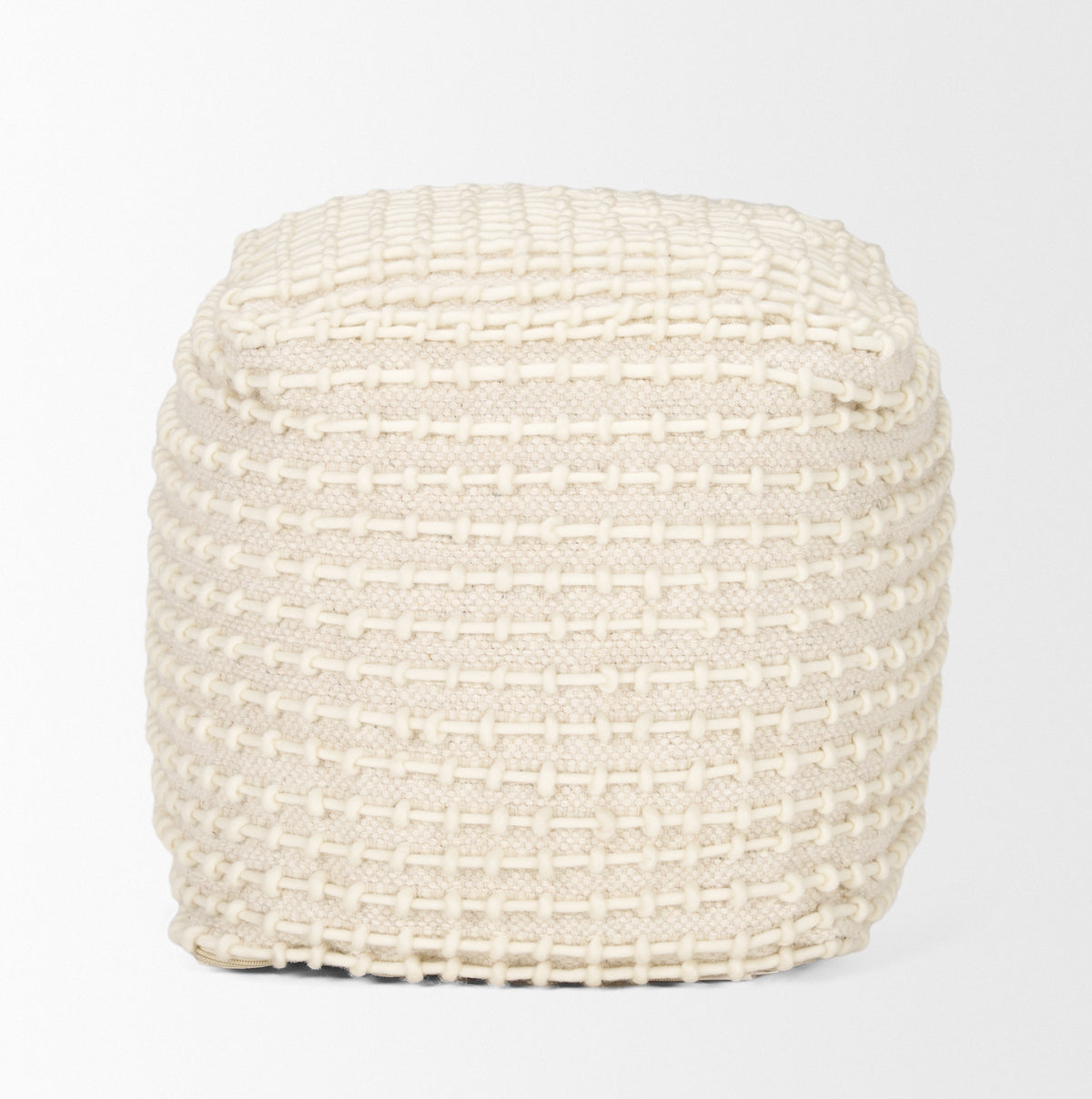 Sakaye Beige w/ Cream Stitched Patterned Pouf-Poufs-DECOROLALA