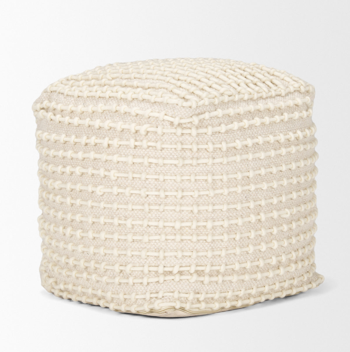 Sakaye Beige w/ Cream Stitched Patterned Pouf-Poufs-DECOROLALA