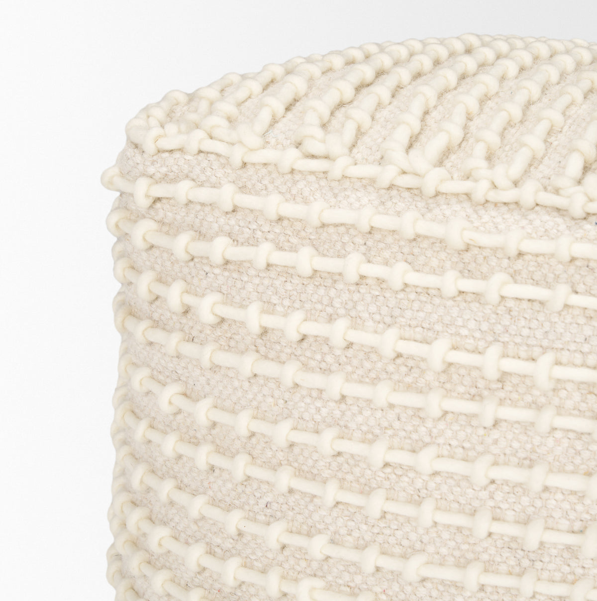 Sakaye Beige w/ Cream Stitched Patterned Pouf-Poufs-DECOROLALA
