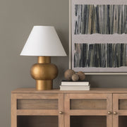Salaah Antique Brushed Metal w/ Cream Shade Table Lamp-Table Lamps-DECOROLALA