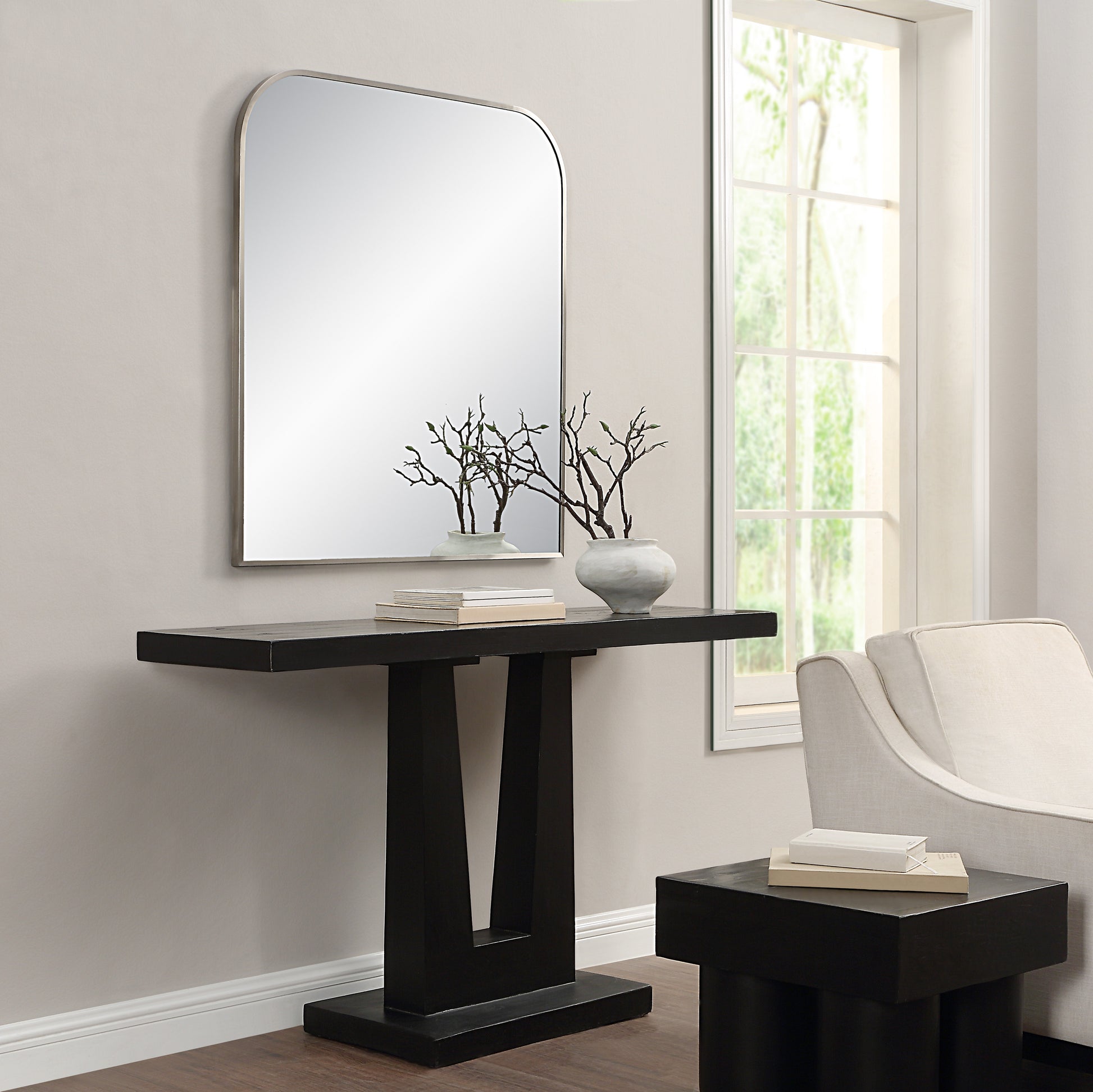 Salma 40" H x 38" W Wall Mirror, Grey-Mirror-DECOROLALA
