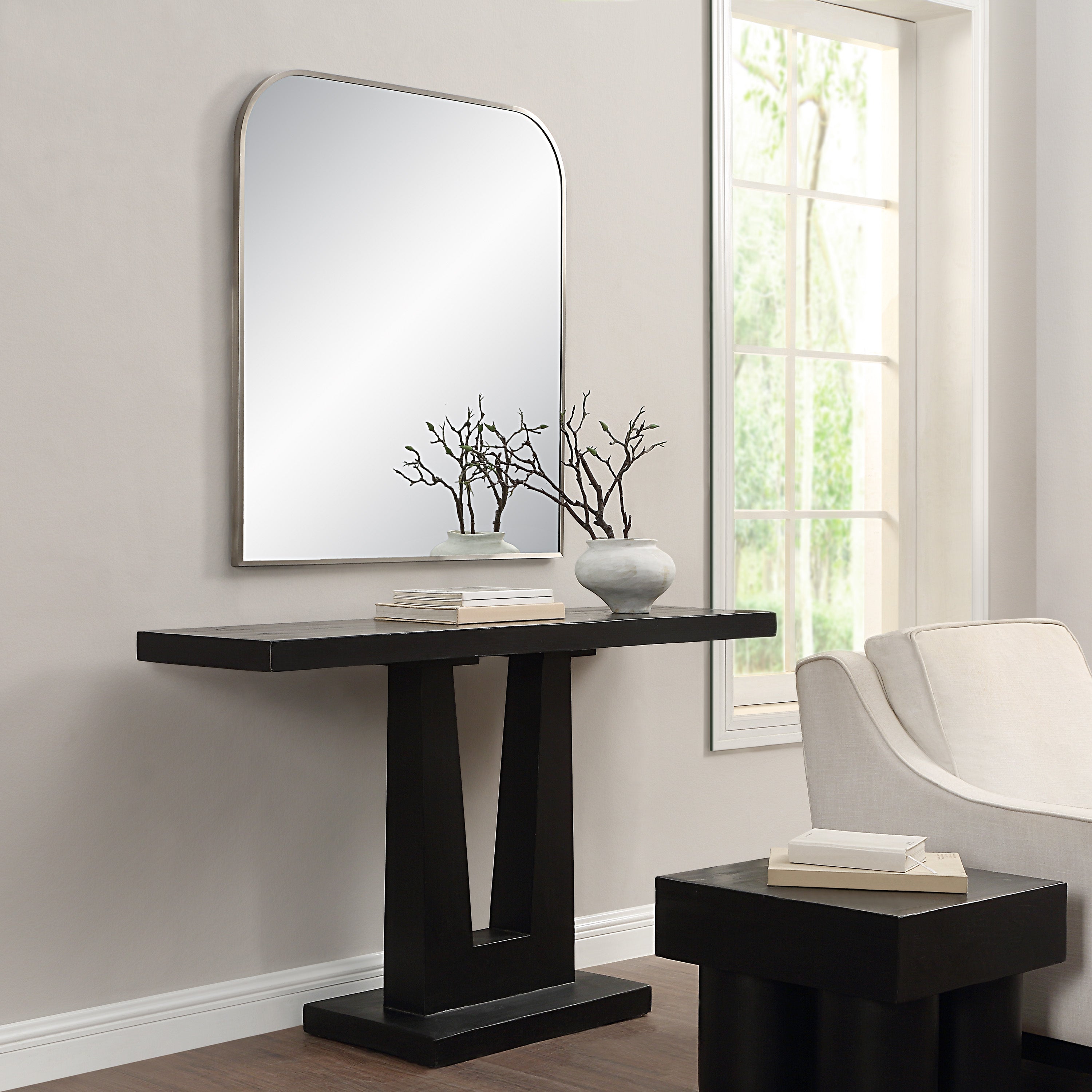 Salma 40" H x 38" W Wall Mirror, Grey-Mirror-DECOROLALA