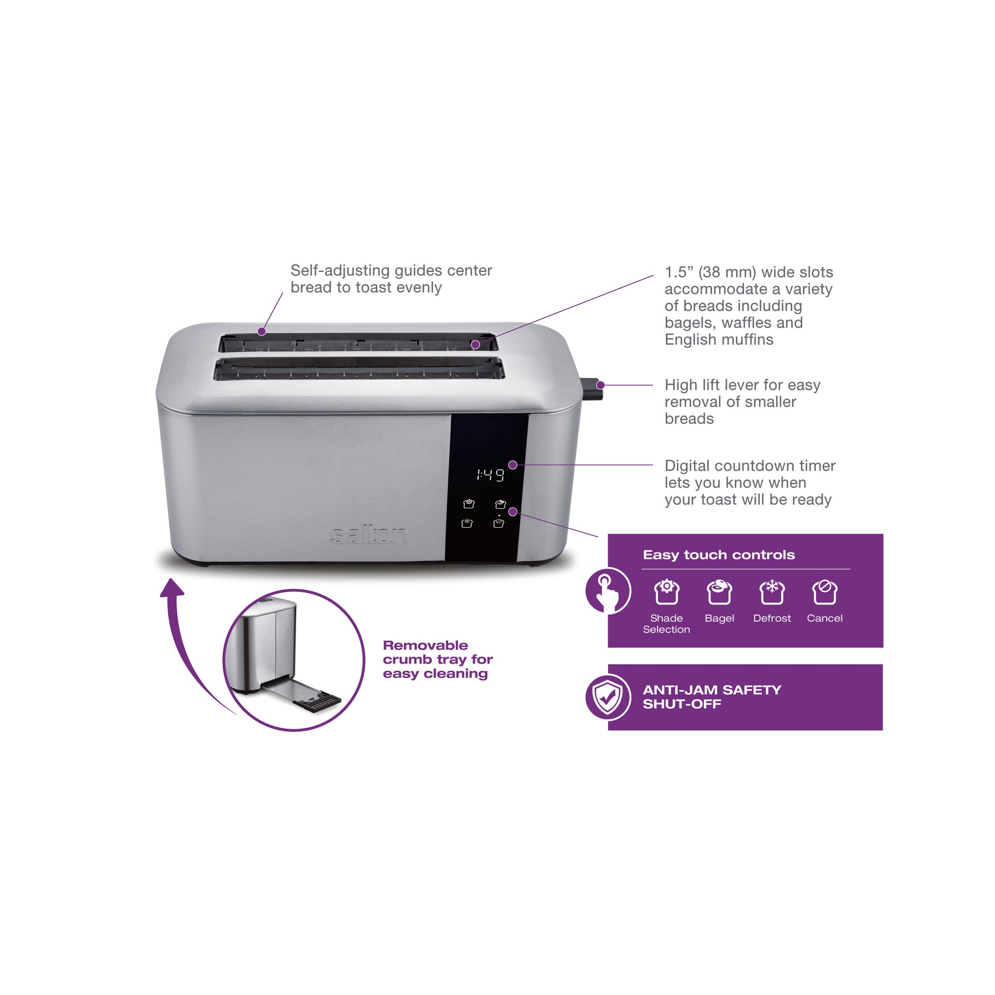 Salton 4-Slice Digital Countdown Toaster Stainless-Toaster-DECOROLALA
