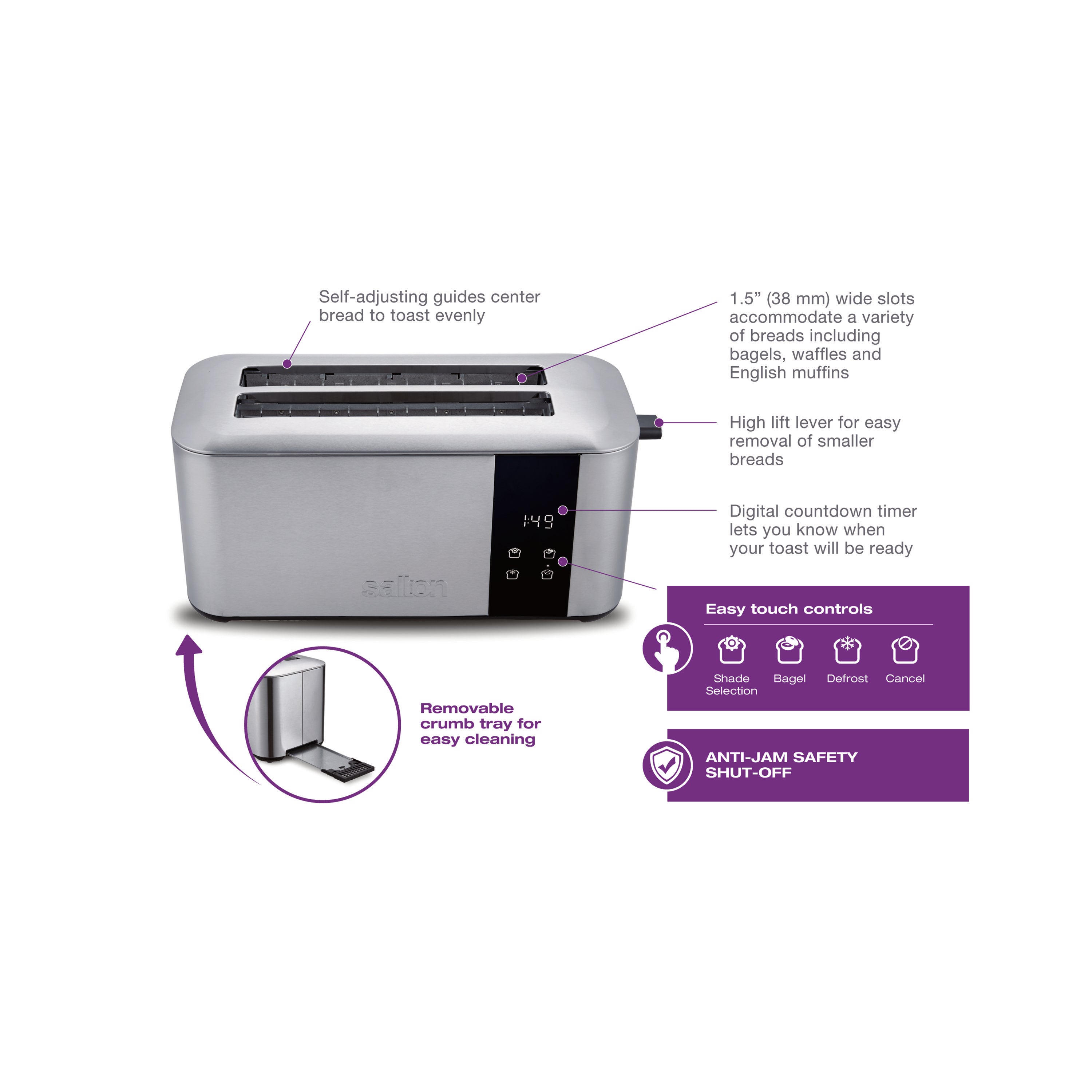 Salton 4-Slice Digital Countdown Toaster Stainless-Toaster-DECOROLALA