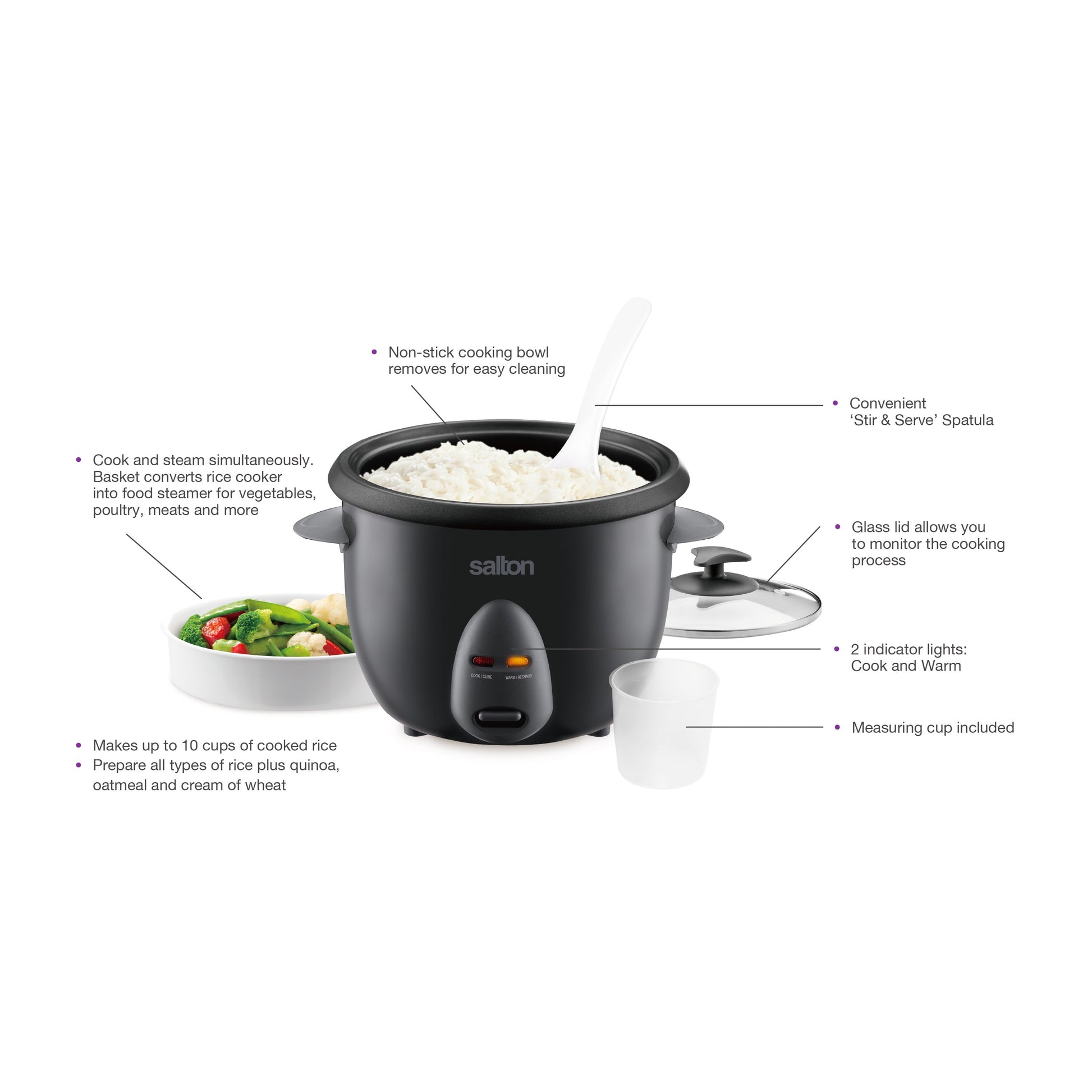 Salton Automatic Rice Cooker & Steamer - 10 Cup-Rice Cookers-DECOROLALA