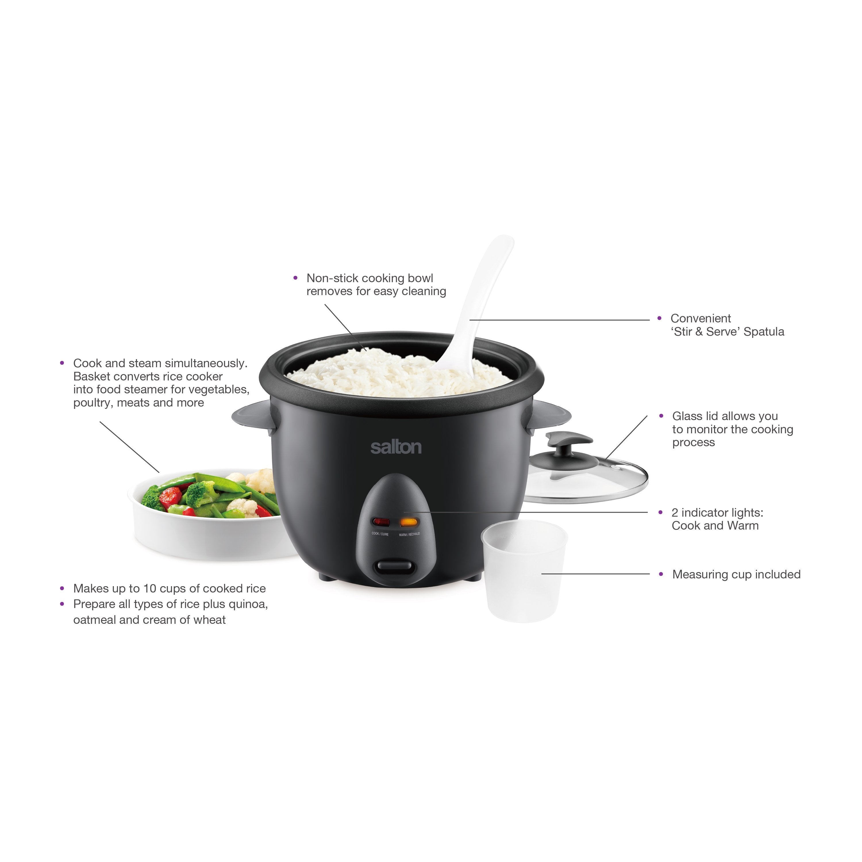 Salton Automatic Rice Cooker & Steamer - 10 Cup-Rice Cookers-DECOROLALA
