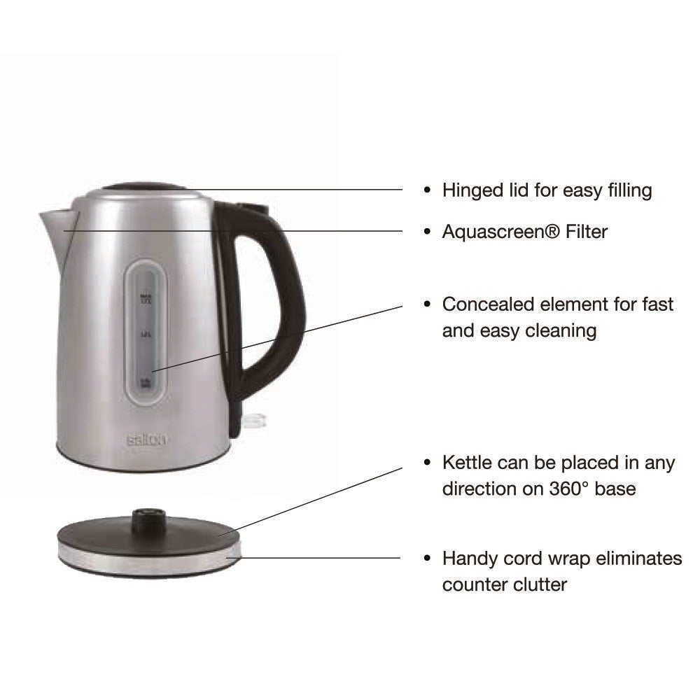 Salton Cordless Electric Kettle - 1.7L Stainless-Electric Kettle-DECOROLALA