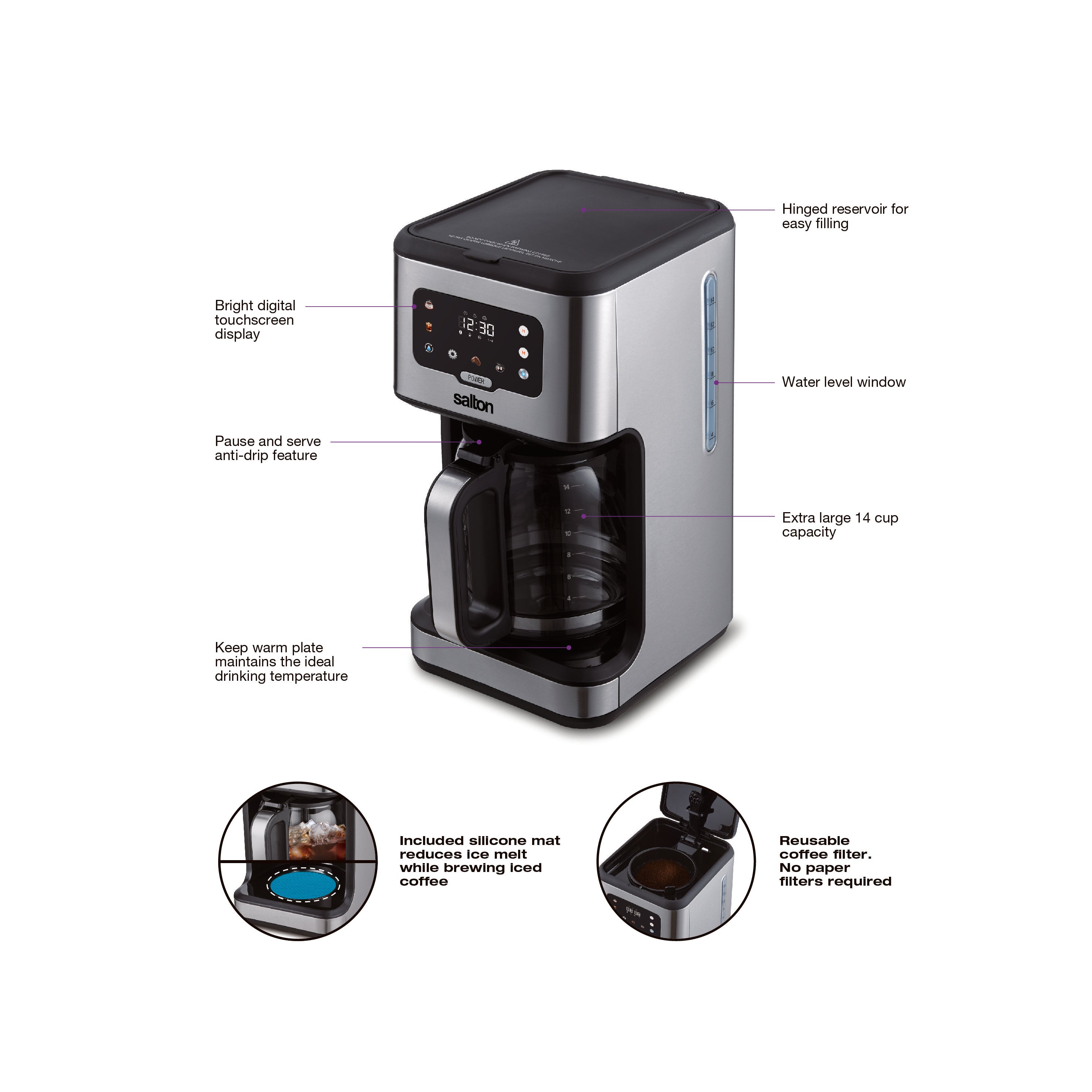 Salton Stainless Steel Coffee Maker 14 Cup-Coffee Makers & Espresso Machines-DECOROLALA
