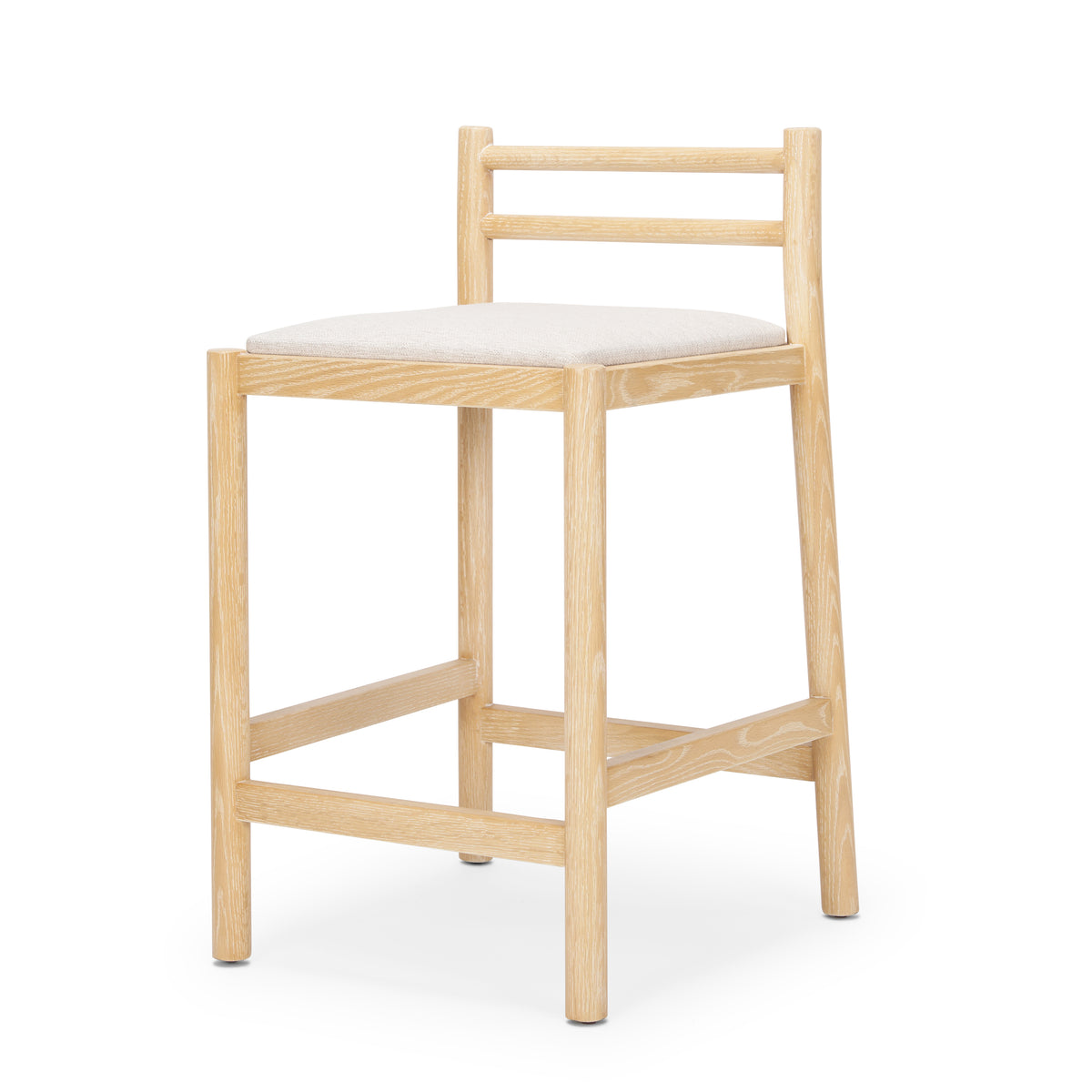 Sam Counter Stool W/ Light Brown Wood Frame and Beige Upholstered Seat-Bar Stools-DECOROLALA