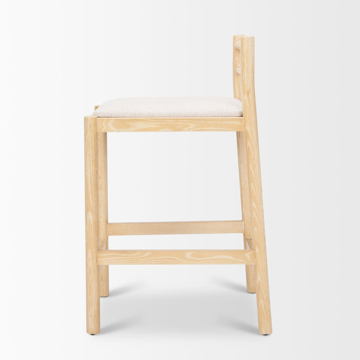 Sam Counter Stool W/ Light Brown Wood Frame and Beige Upholstered Seat-Bar Stools-DECOROLALA